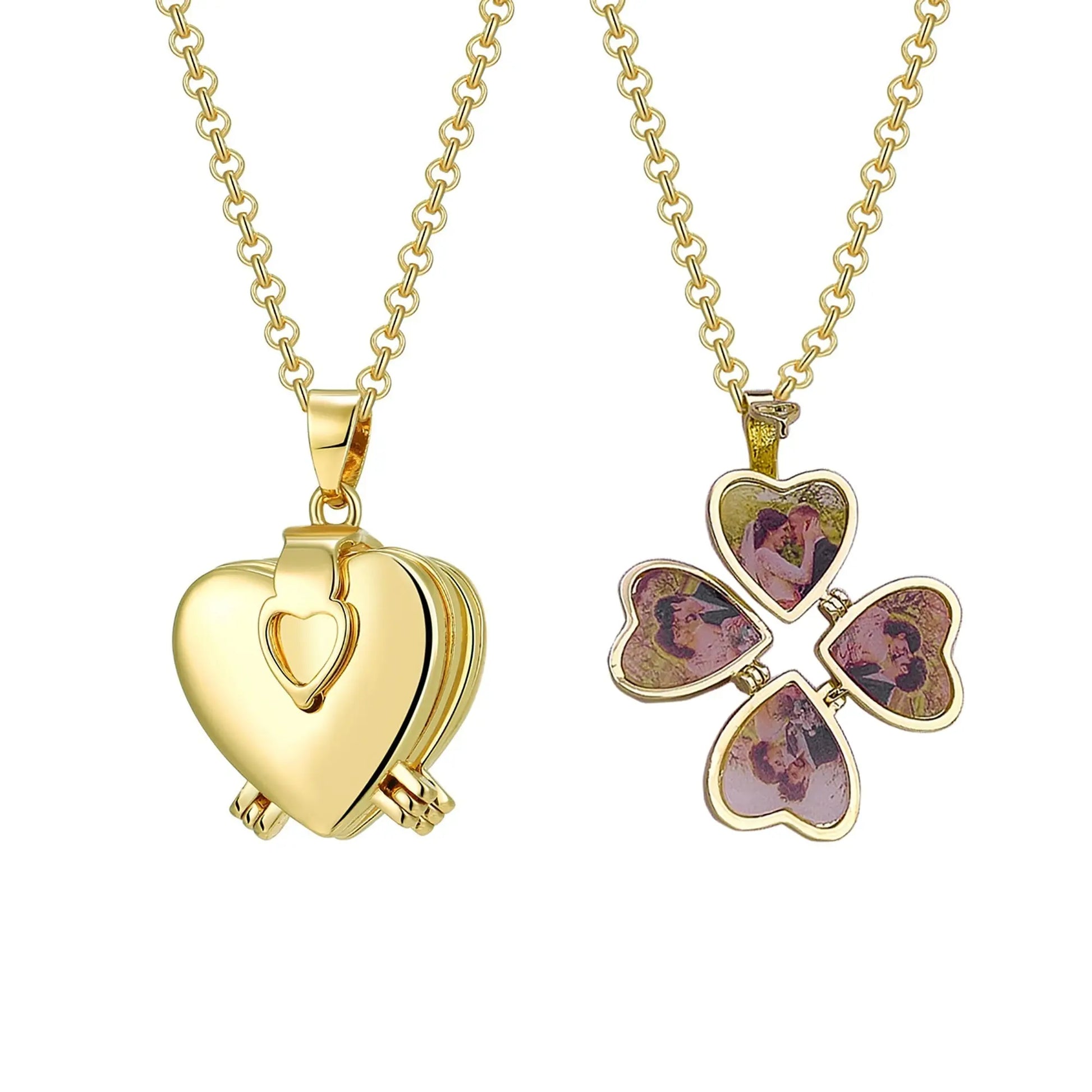 Personalized Love Heart Locket Necklace Custom 4 Photos Adjustable Pendant - Blade & Thread