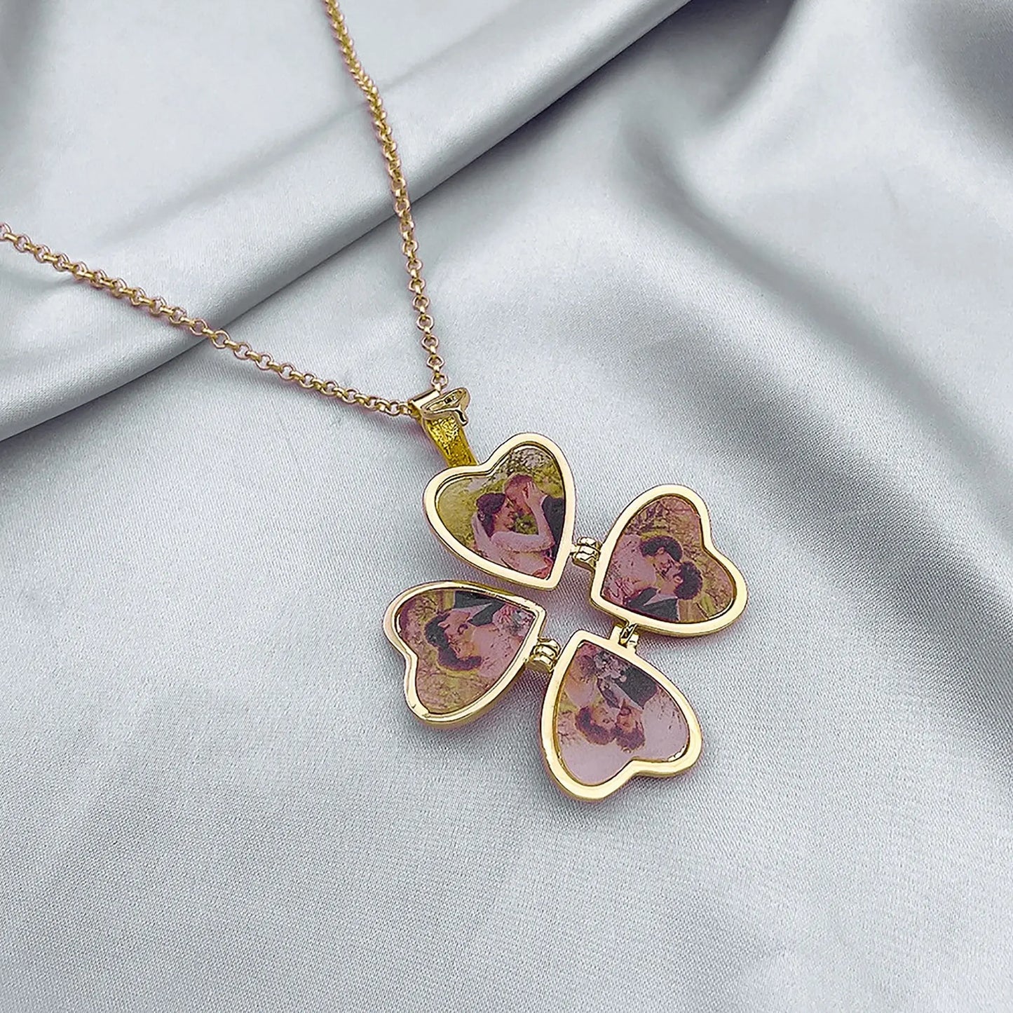Personalized Love Heart Locket Necklace Custom 4 Photos Adjustable Pendant - Blade & Thread