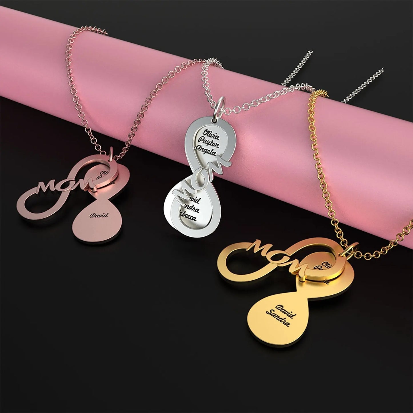 Personalized MOM Name Necklace Rotate Double Layer Pendant Best Gifts - Blade & Thread