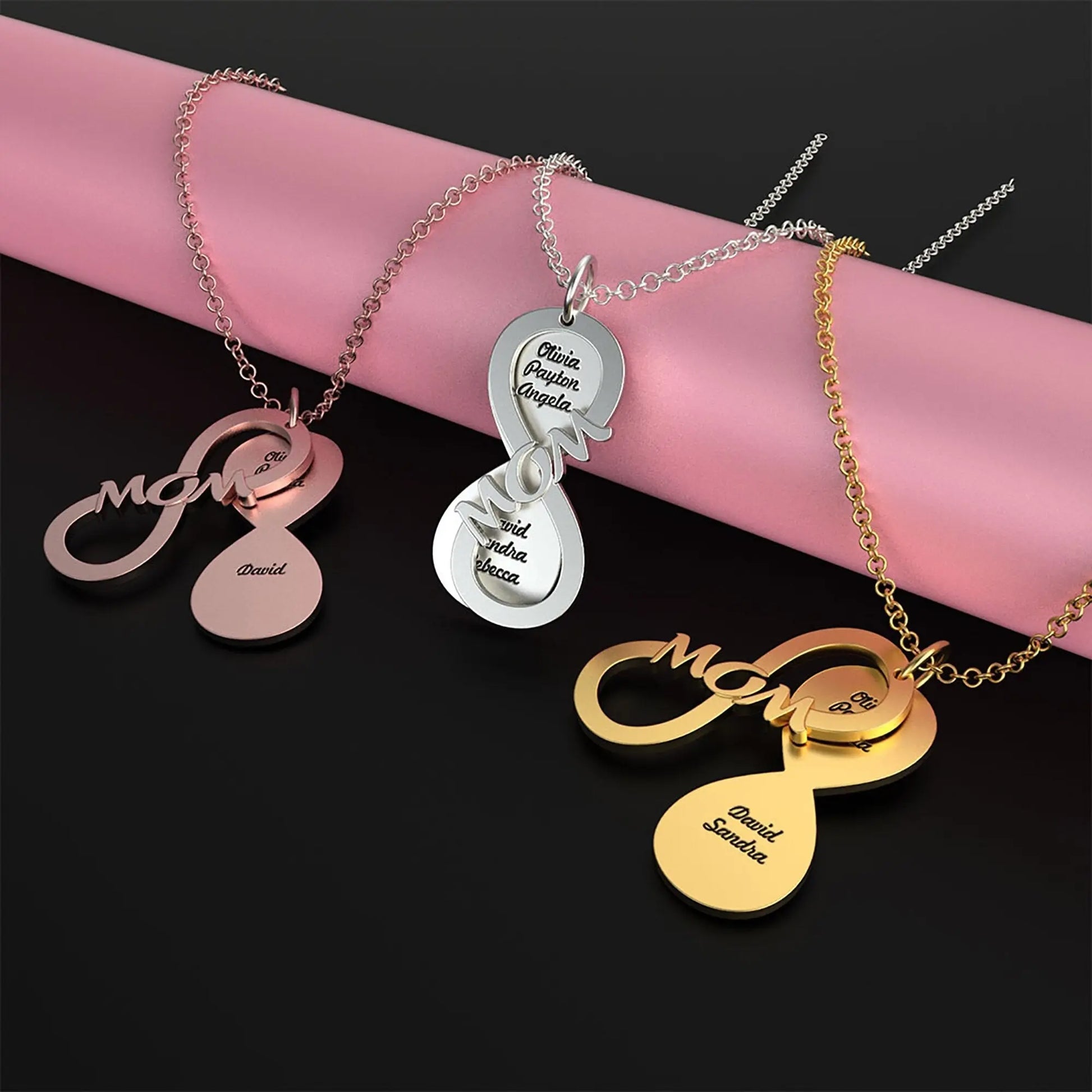 Personalized MOM Name Necklace Rotate Double Layer Pendant Best Gifts - Blade & Thread