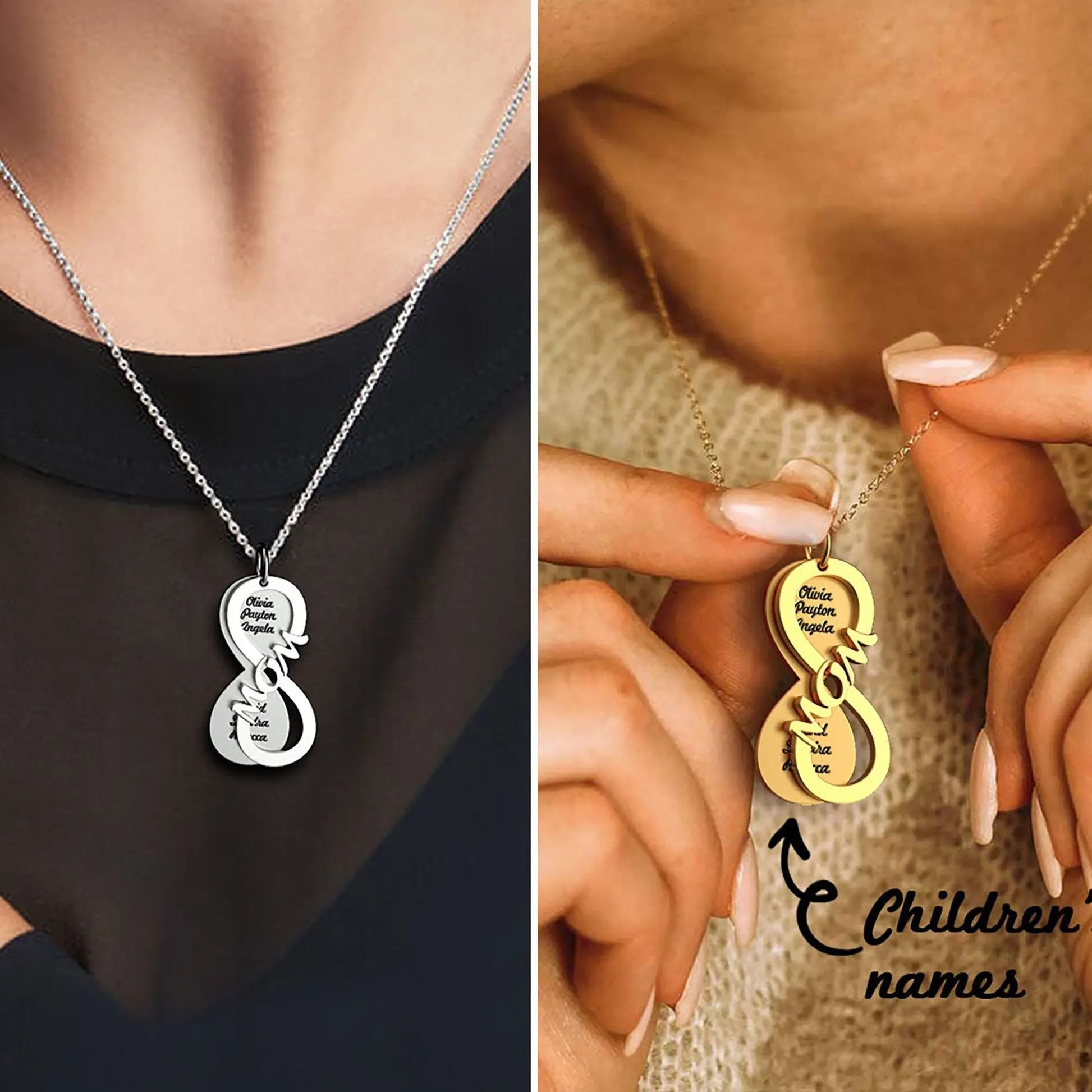 Personalized MOM Name Necklace Rotate Double Layer Pendant Best Gifts - Blade & Thread