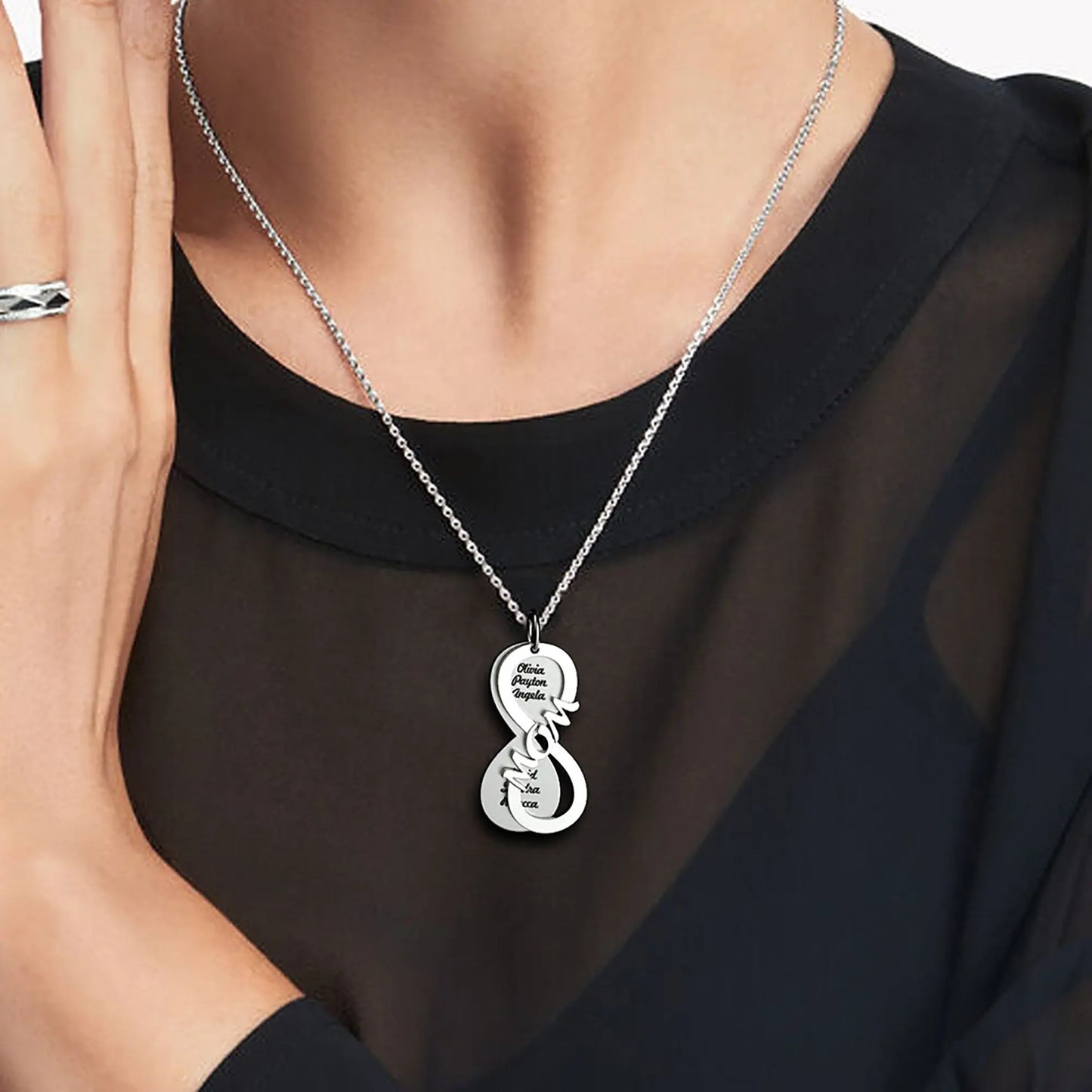Personalized MOM Name Necklace Rotate Double Layer Pendant Best Gifts - Blade & Thread