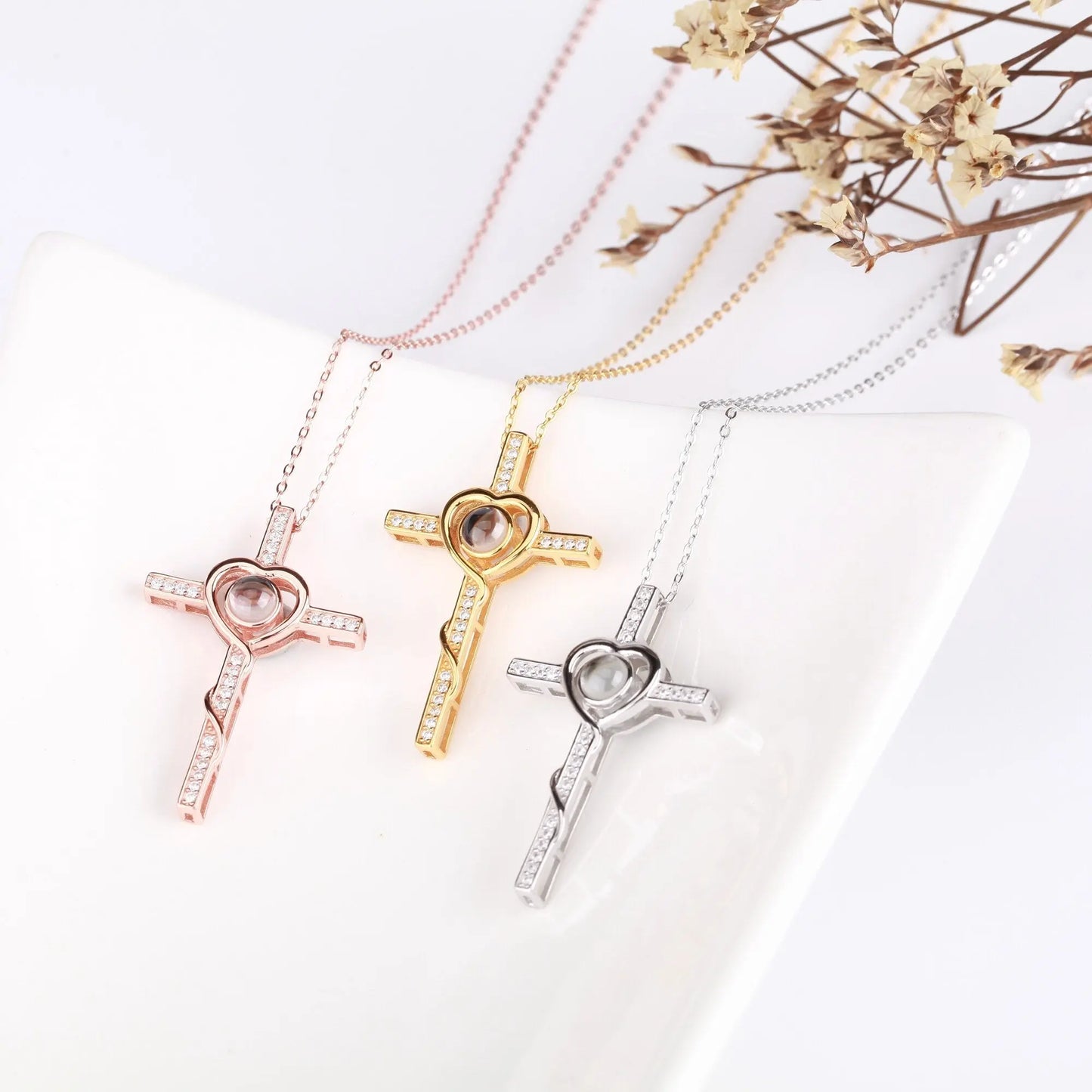 Personalized Name Custom Photo Cross Projection Necklace 925 Silver Necklace - Blade & Thread