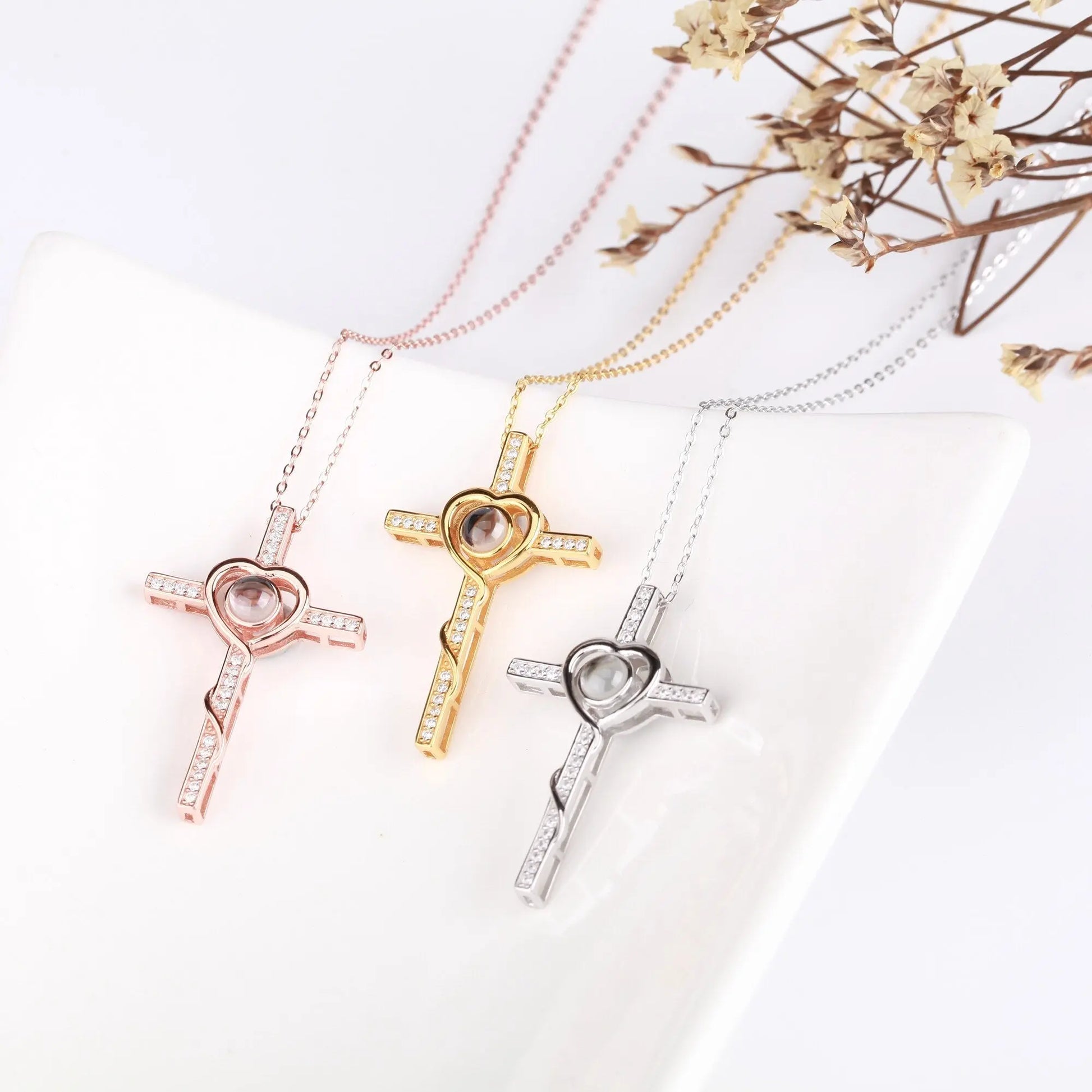 Personalized Name Custom Photo Cross Projection Necklace 925 Silver Necklace - Blade & Thread