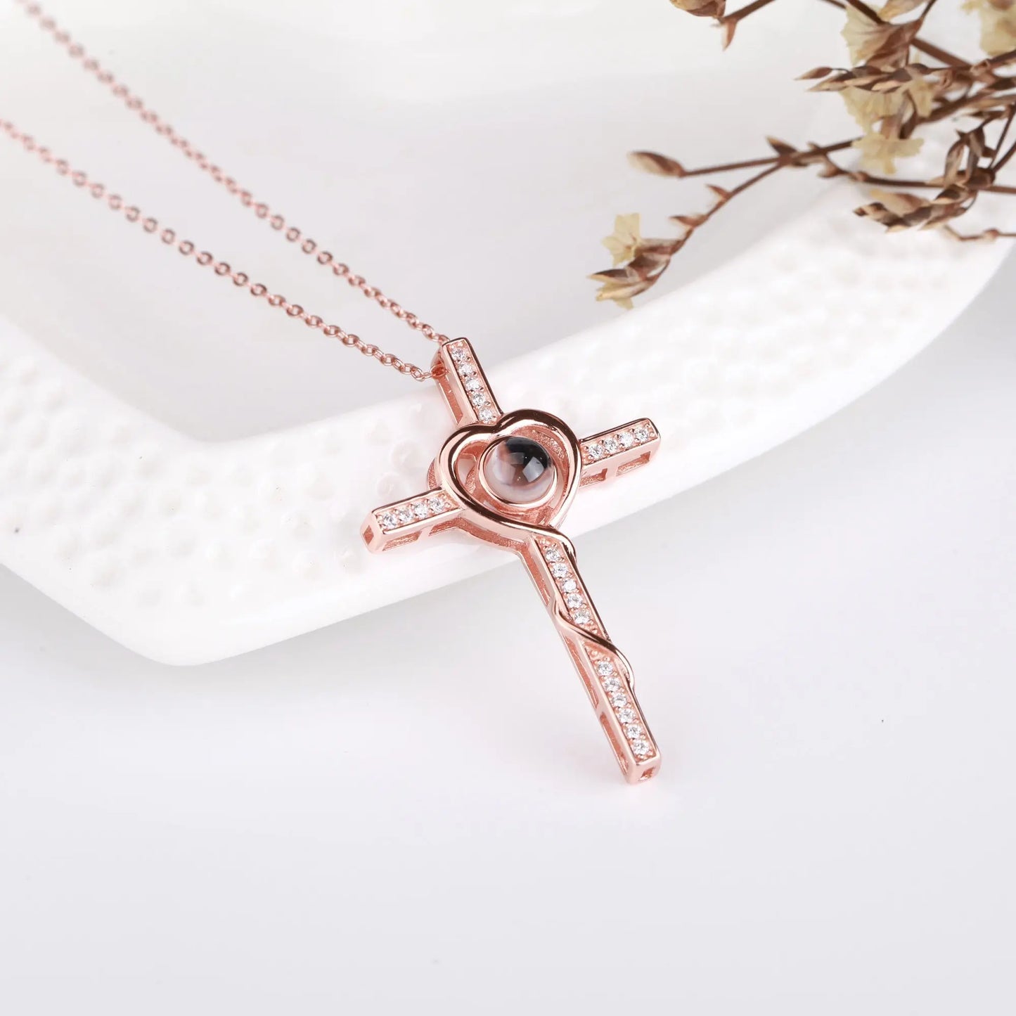 Personalized Name Custom Photo Cross Projection Necklace 925 Silver Necklace - Blade & Thread