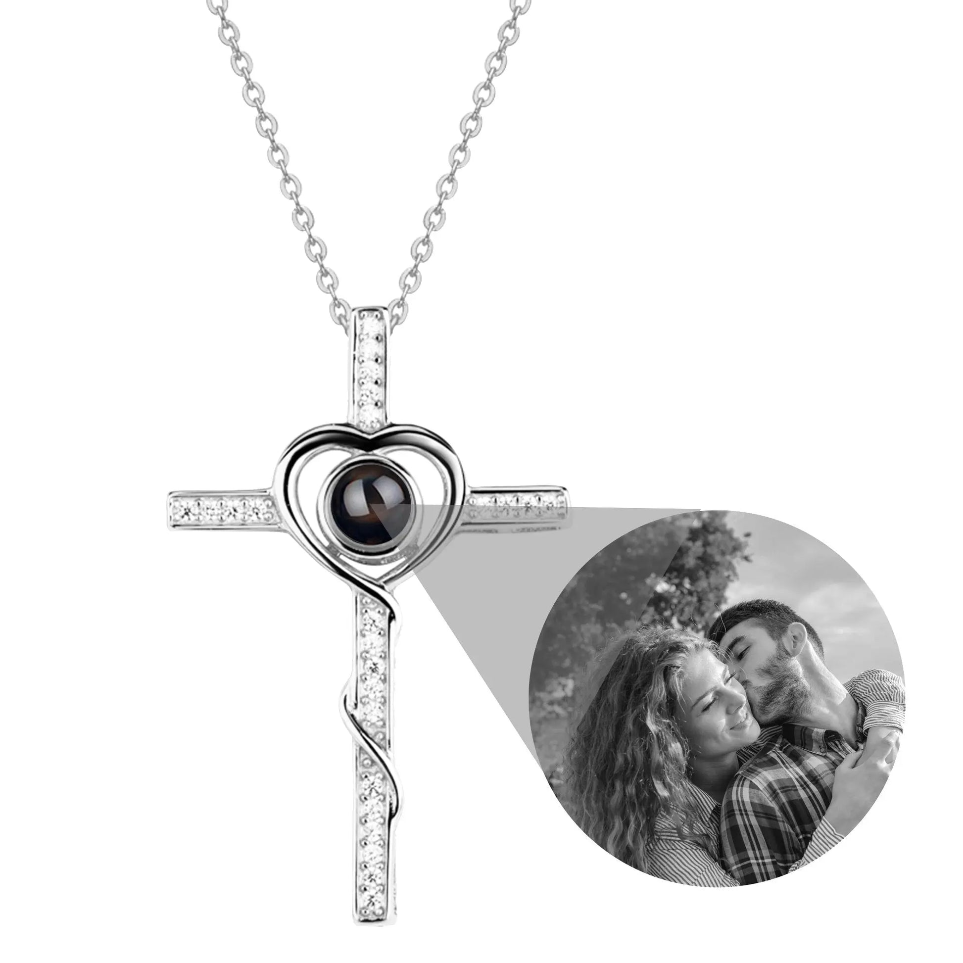 Personalized Name Custom Photo Cross Projection Necklace 925 Silver Necklace - Blade & Thread