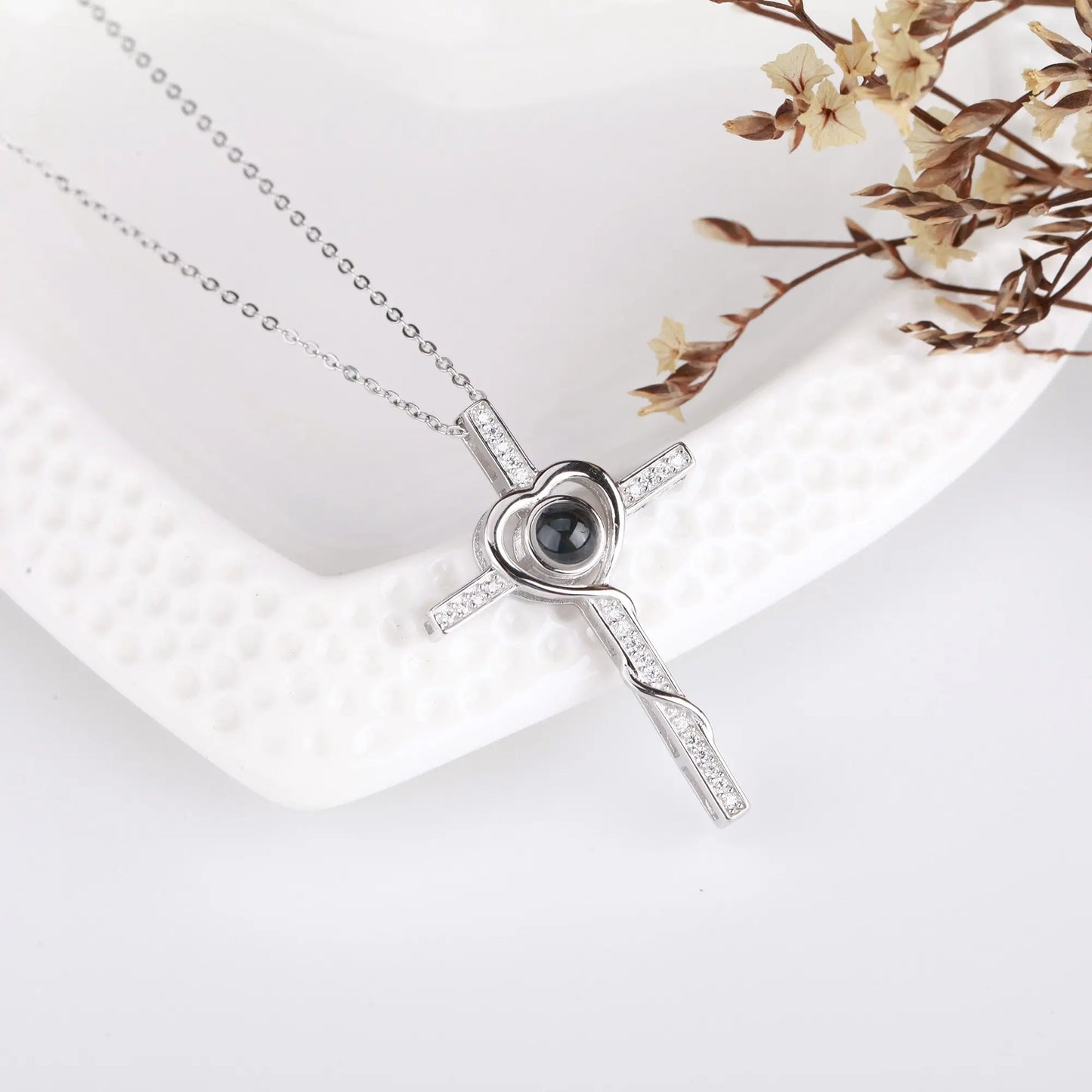 Personalized Name Custom Photo Cross Projection Necklace 925 Silver Necklace - Blade & Thread