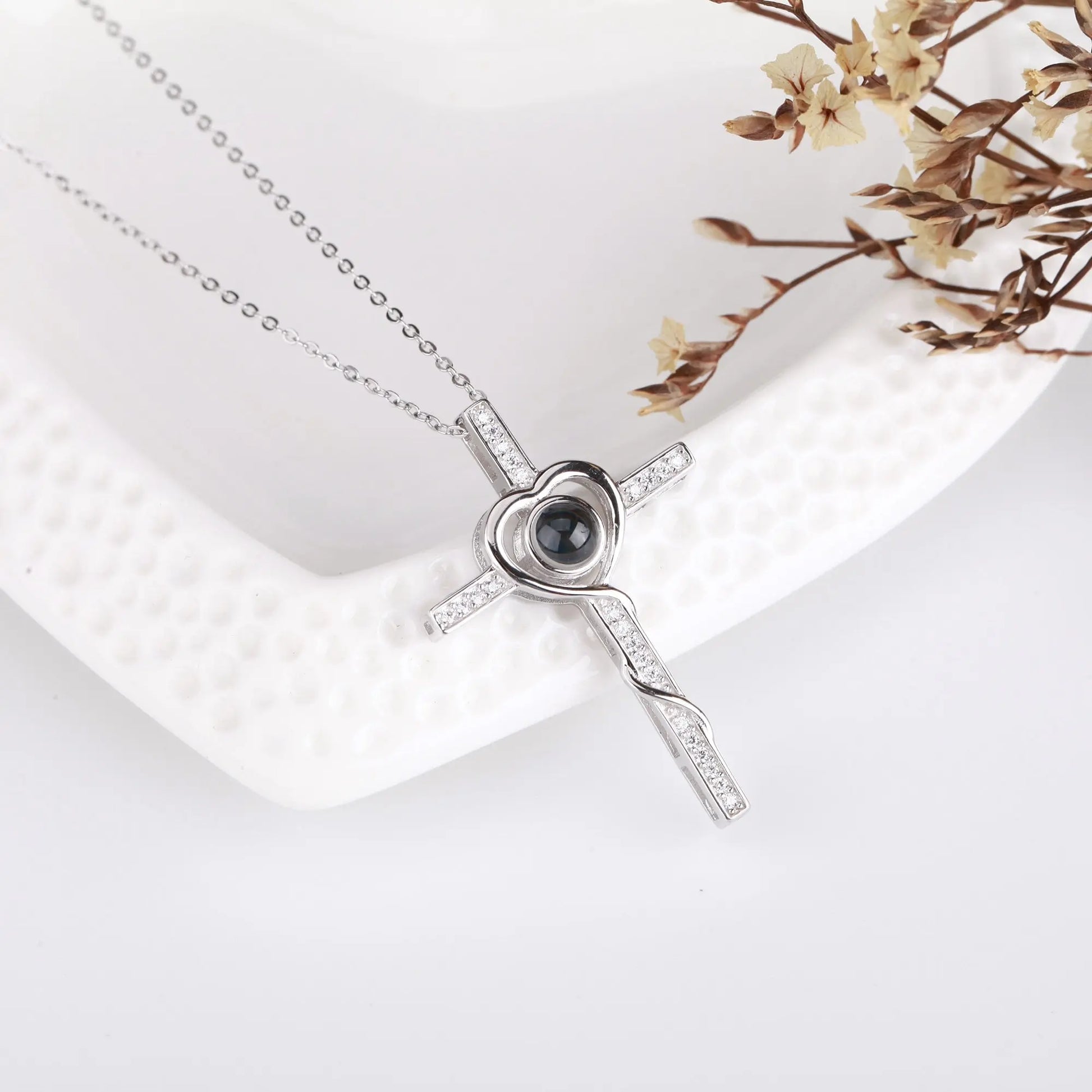 Personalized Name Custom Photo Cross Projection Necklace 925 Silver Necklace - Blade & Thread