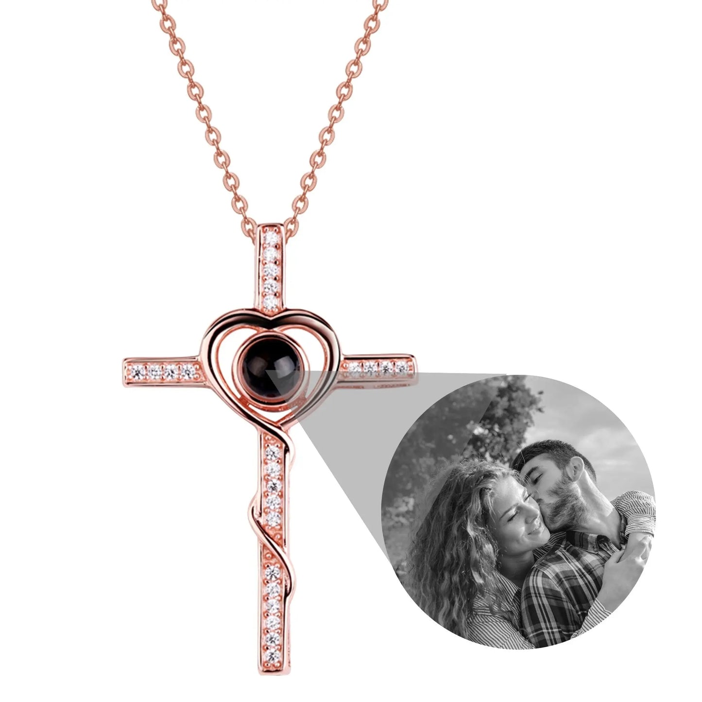 Personalized Name Custom Photo Cross Projection Necklace 925 Silver Necklace - Blade & Thread