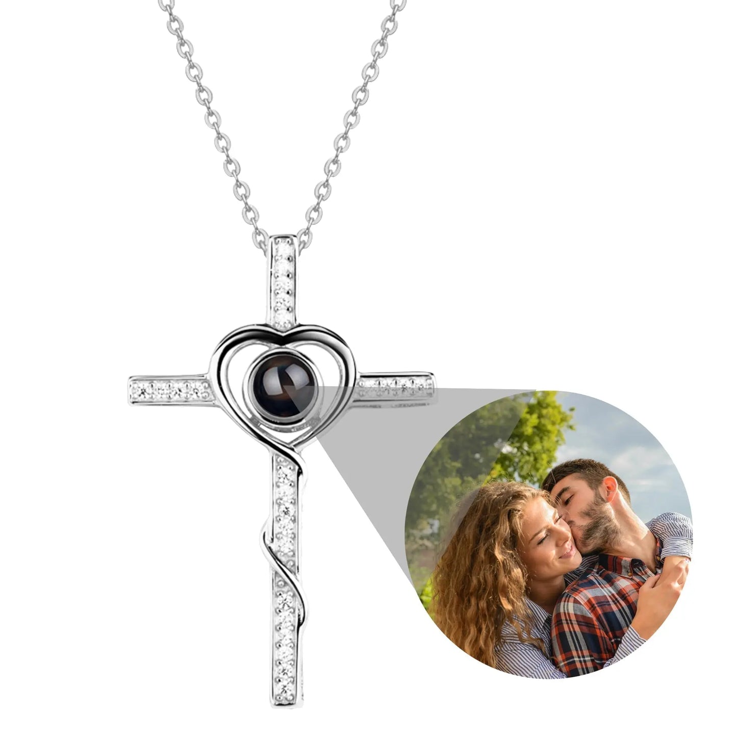 Personalized Name Custom Photo Cross Projection Necklace 925 Silver Necklace - Blade & Thread