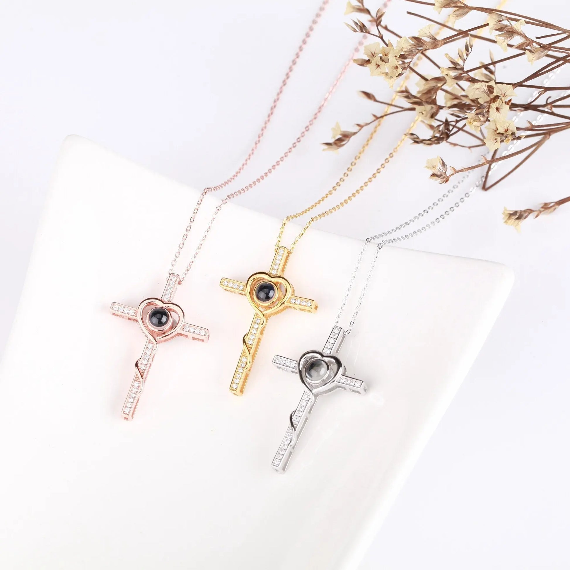 Personalized Name Custom Photo Cross Projection Necklace 925 Silver Necklace - Blade & Thread
