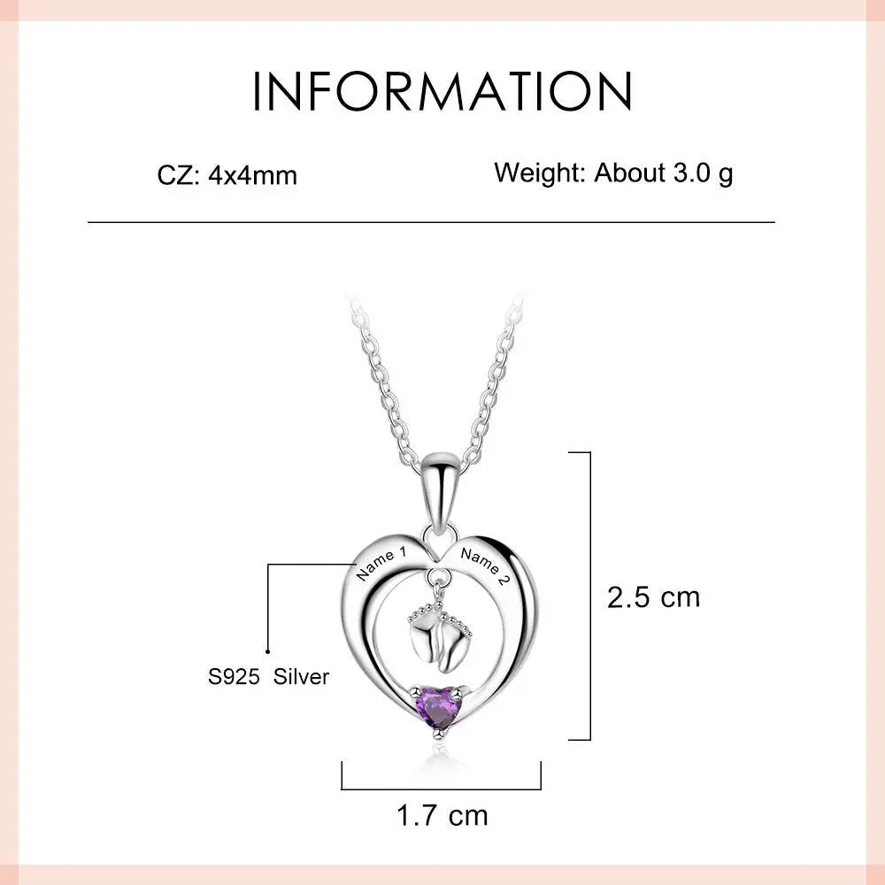 Personalized Name Heart Birthstone Baby Feet Necklace - Blade & Thread