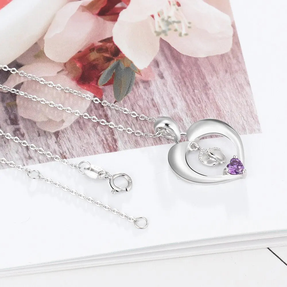 Personalized Name Heart Birthstone Baby Feet Necklace - Blade & Thread