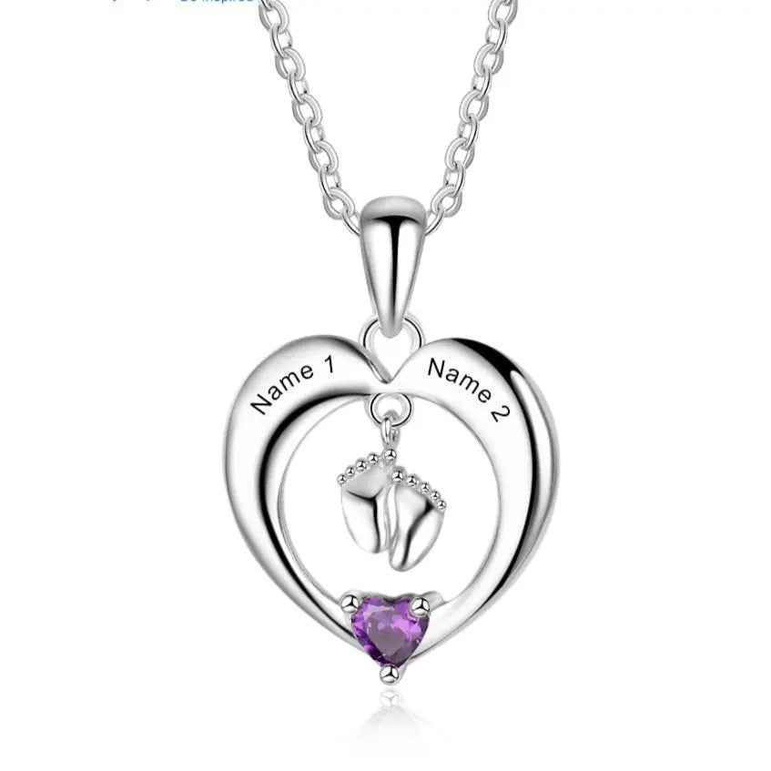 Personalized Name Heart Birthstone Baby Feet Necklace - Blade & Thread