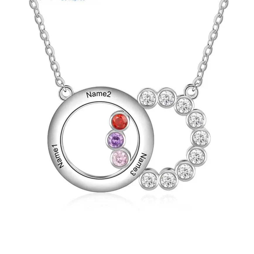 Personalized Name Interlocking Circle Pendants Custom 3 Birthstones Necklaces - Blade & Thread