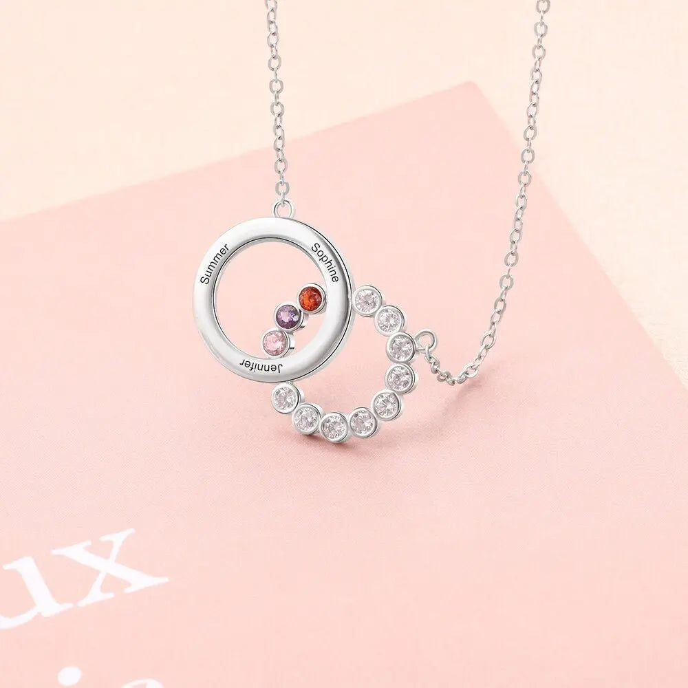 Personalized Name Interlocking Circle Pendants Custom 3 Birthstones Necklaces - Blade & Thread