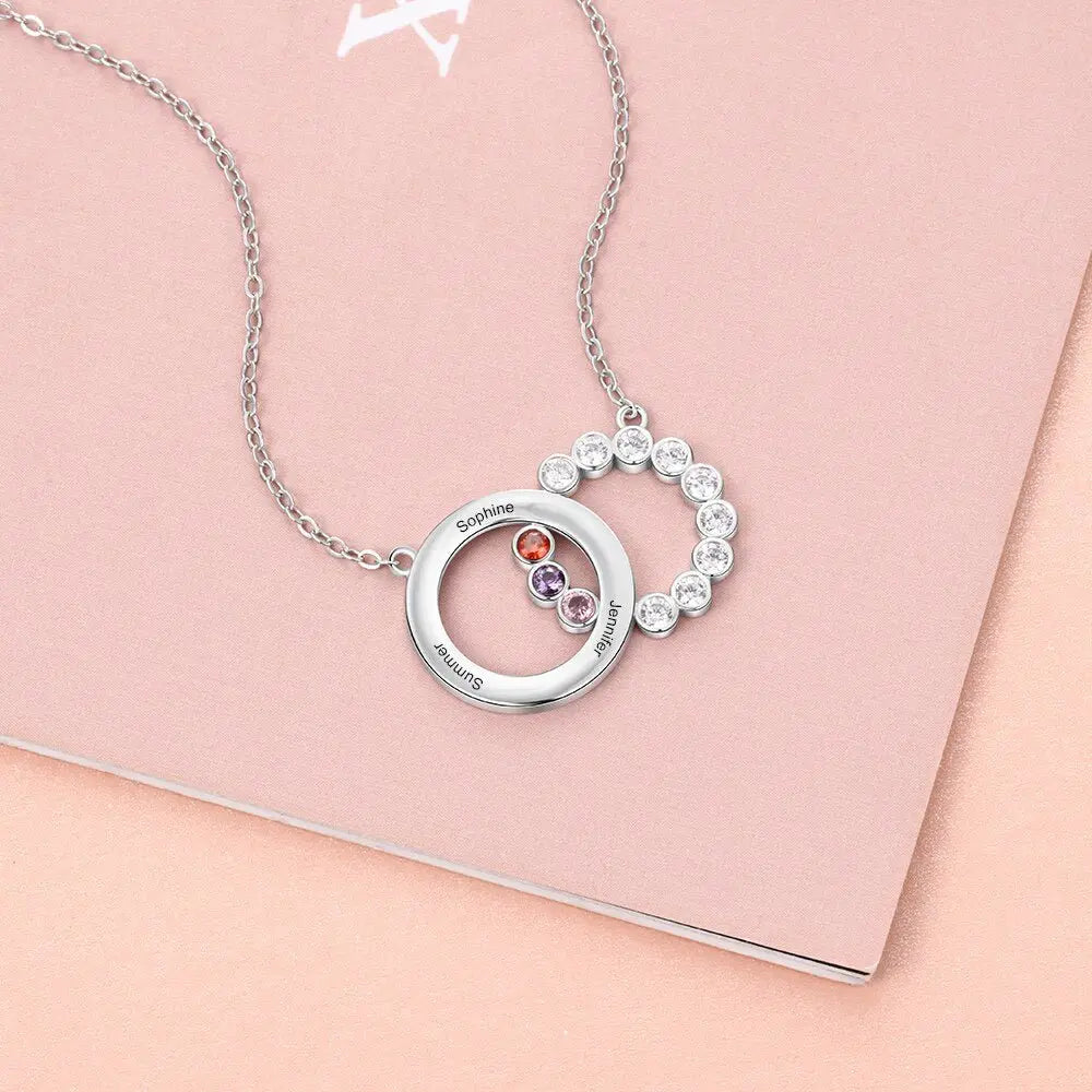 Personalized Name Interlocking Circle Pendants Custom 3 Birthstones Necklaces - Blade & Thread