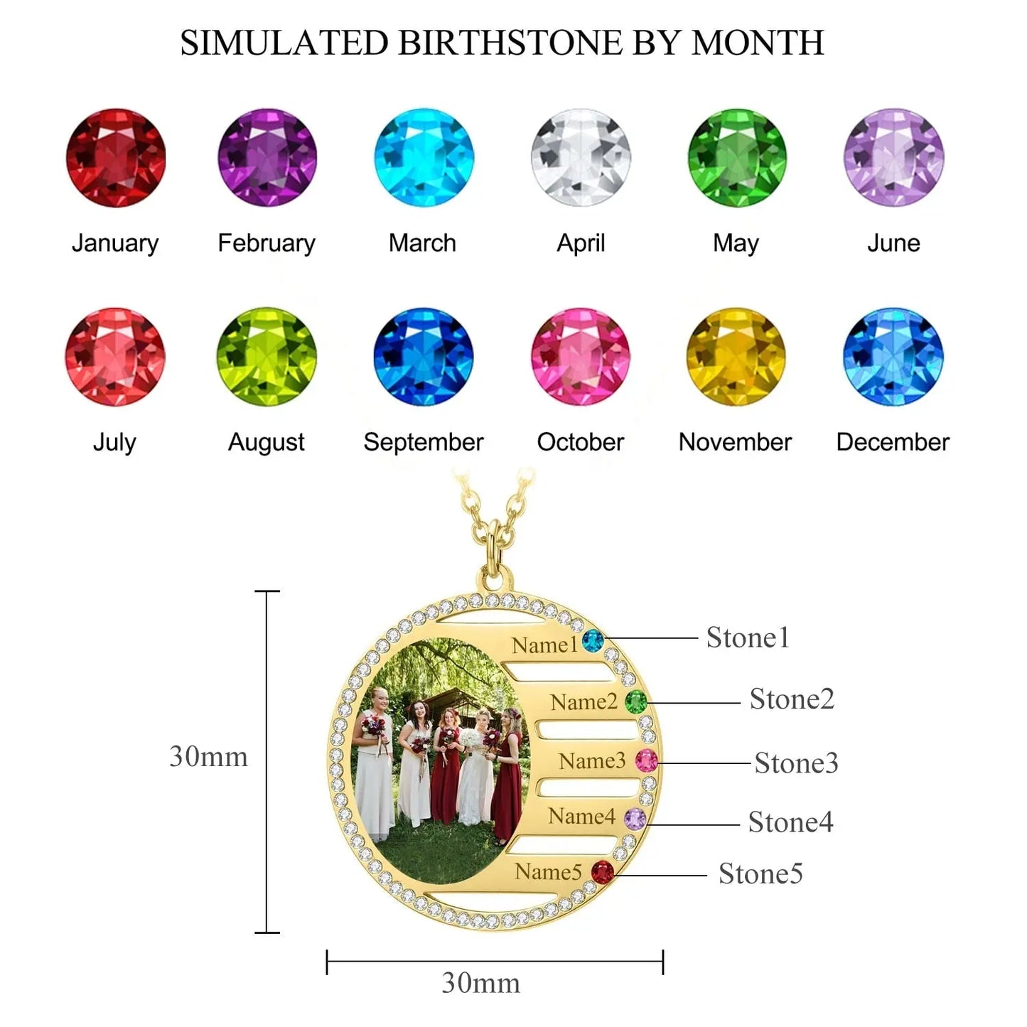 Personalized Name Necklace For Family Gift Birthstone Crystal Pendan - Blade & Thread