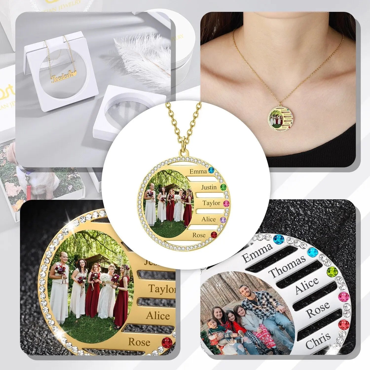 Personalized Name Necklace For Family Gift Birthstone Crystal Pendan - Blade & Thread