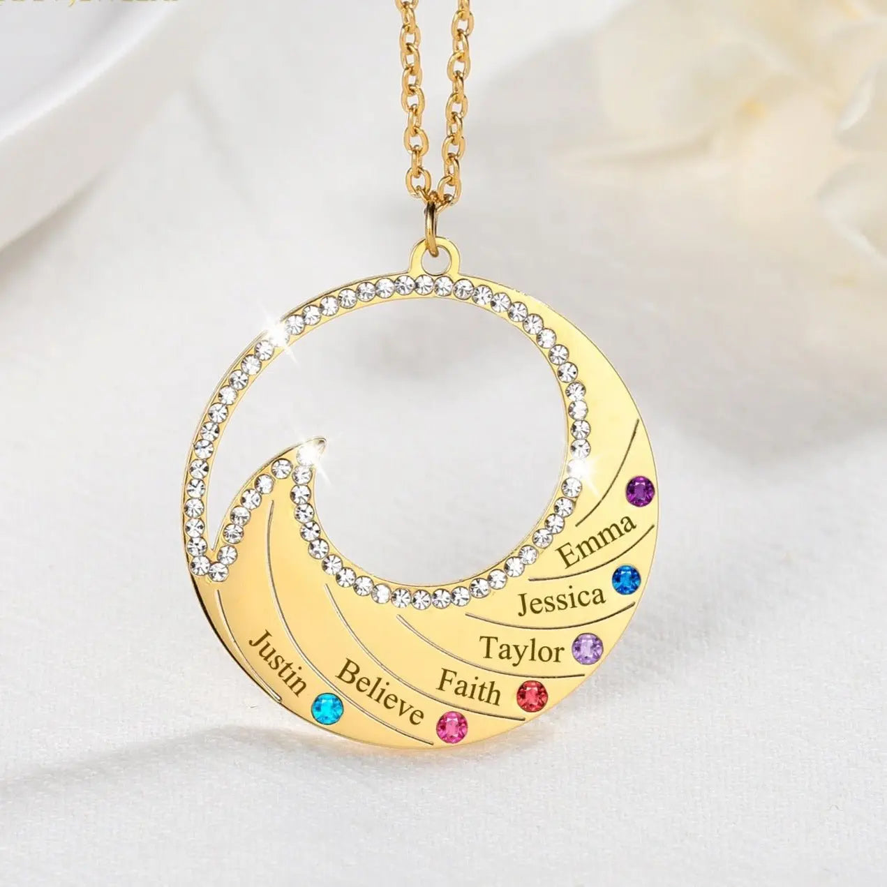 Personalized Name Necklace Pendant For Women Birthstone Crystal Necklaces Wave - Blade & Thread
