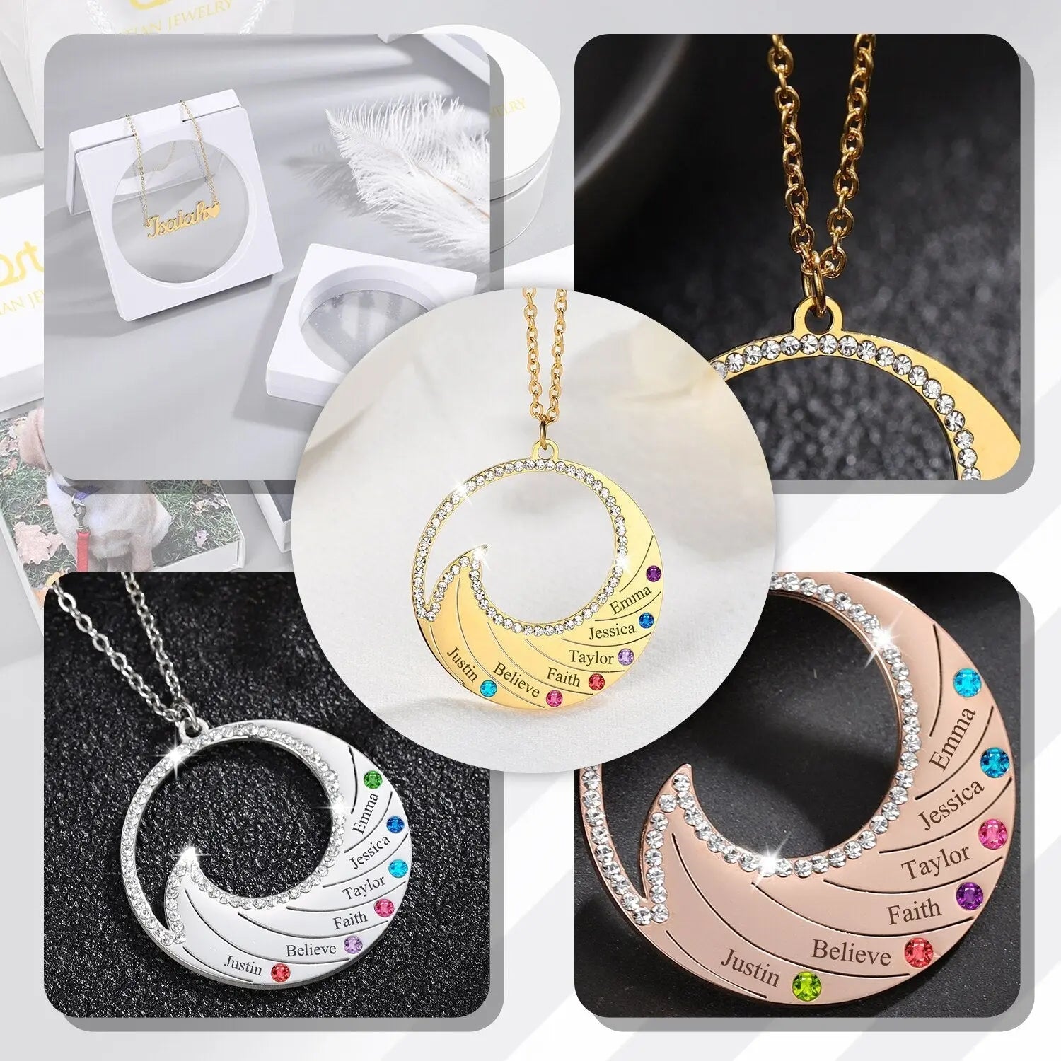 Personalized Name Necklace Pendant For Women Birthstone Crystal Necklaces Wave - Blade & Thread
