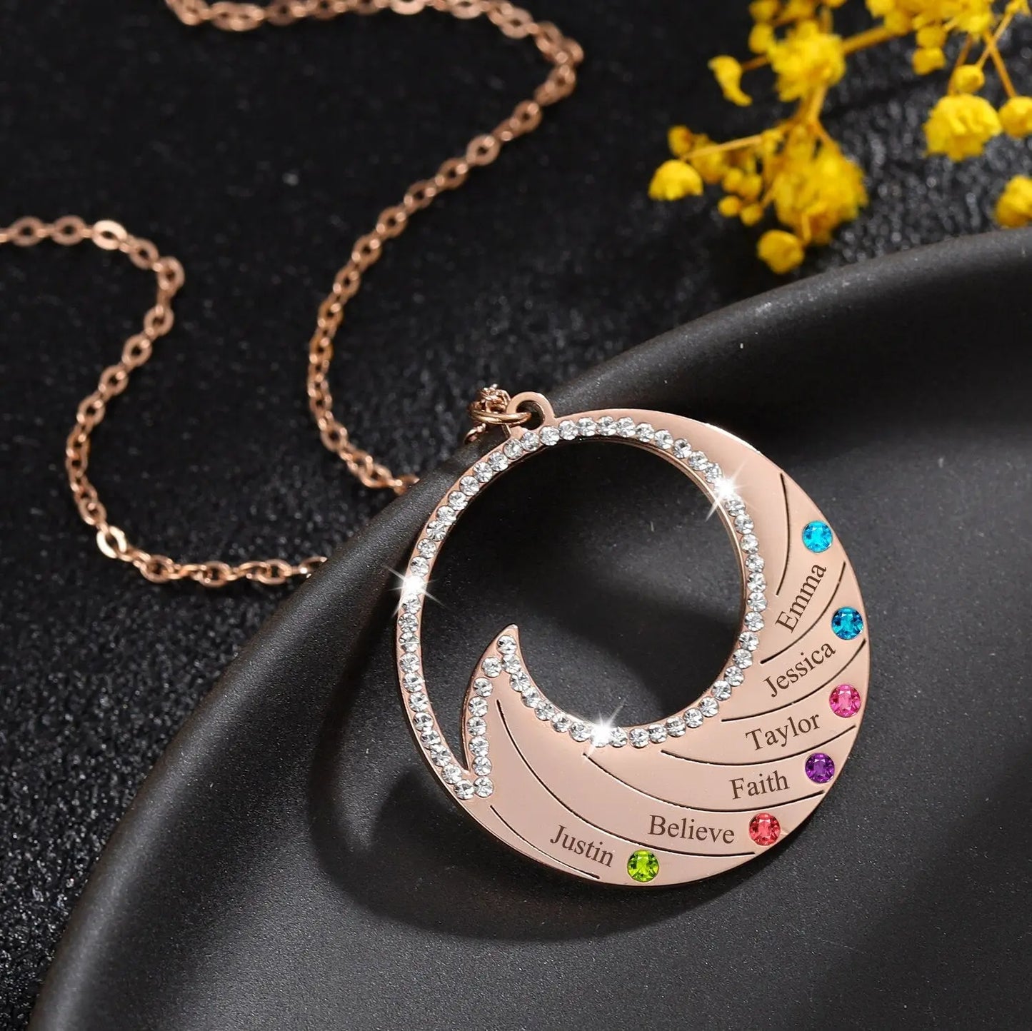 Personalized Name Necklace Pendant For Women Birthstone Crystal Necklaces Wave - Blade & Thread