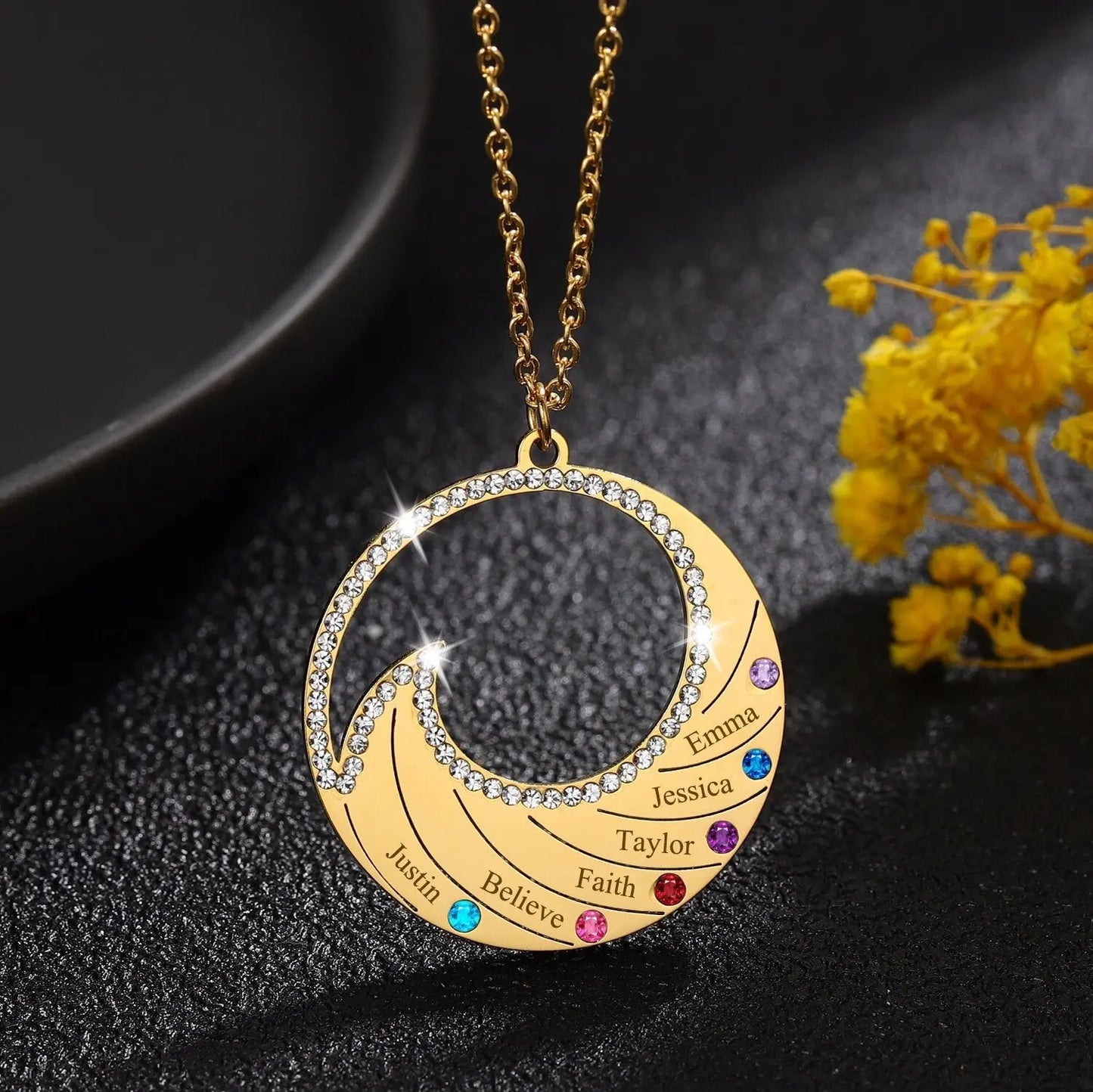 Personalized Name Necklace Pendant For Women Birthstone Crystal Necklaces Wave - Blade & Thread