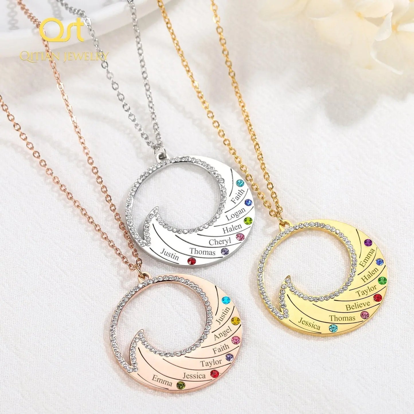 Personalized Name Necklace Pendant For Women Birthstone Crystal Necklaces Wave - Blade & Thread