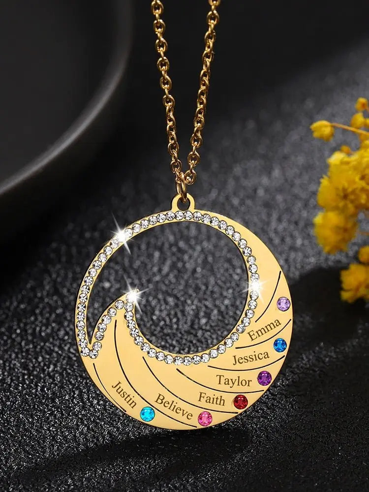 Personalized Name Necklace Pendant For Women Birthstone Crystal Necklaces Wave - Blade & Thread