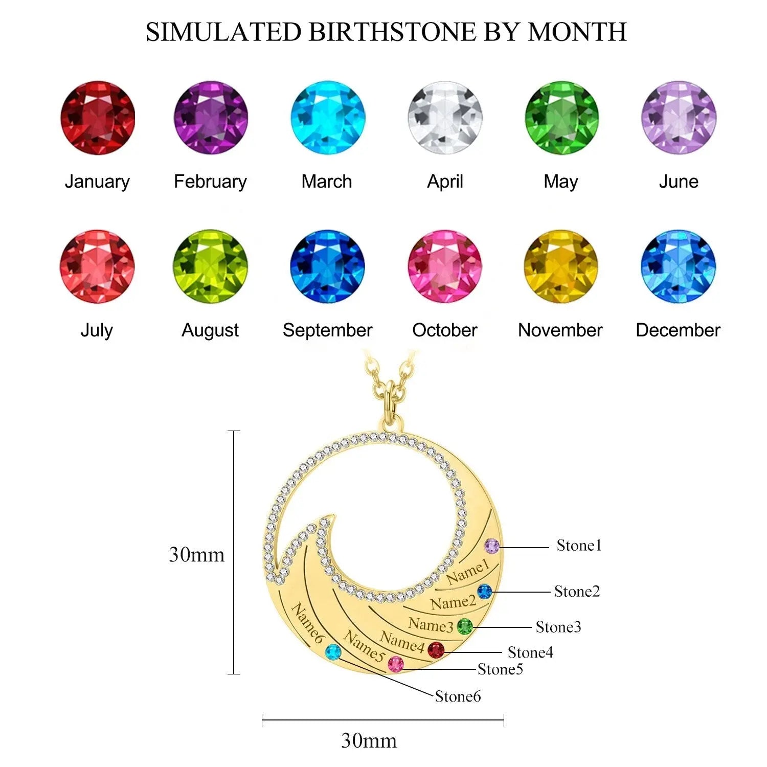 Personalized Name Necklace Pendant For Women Birthstone Crystal Necklaces Wave - Blade & Thread