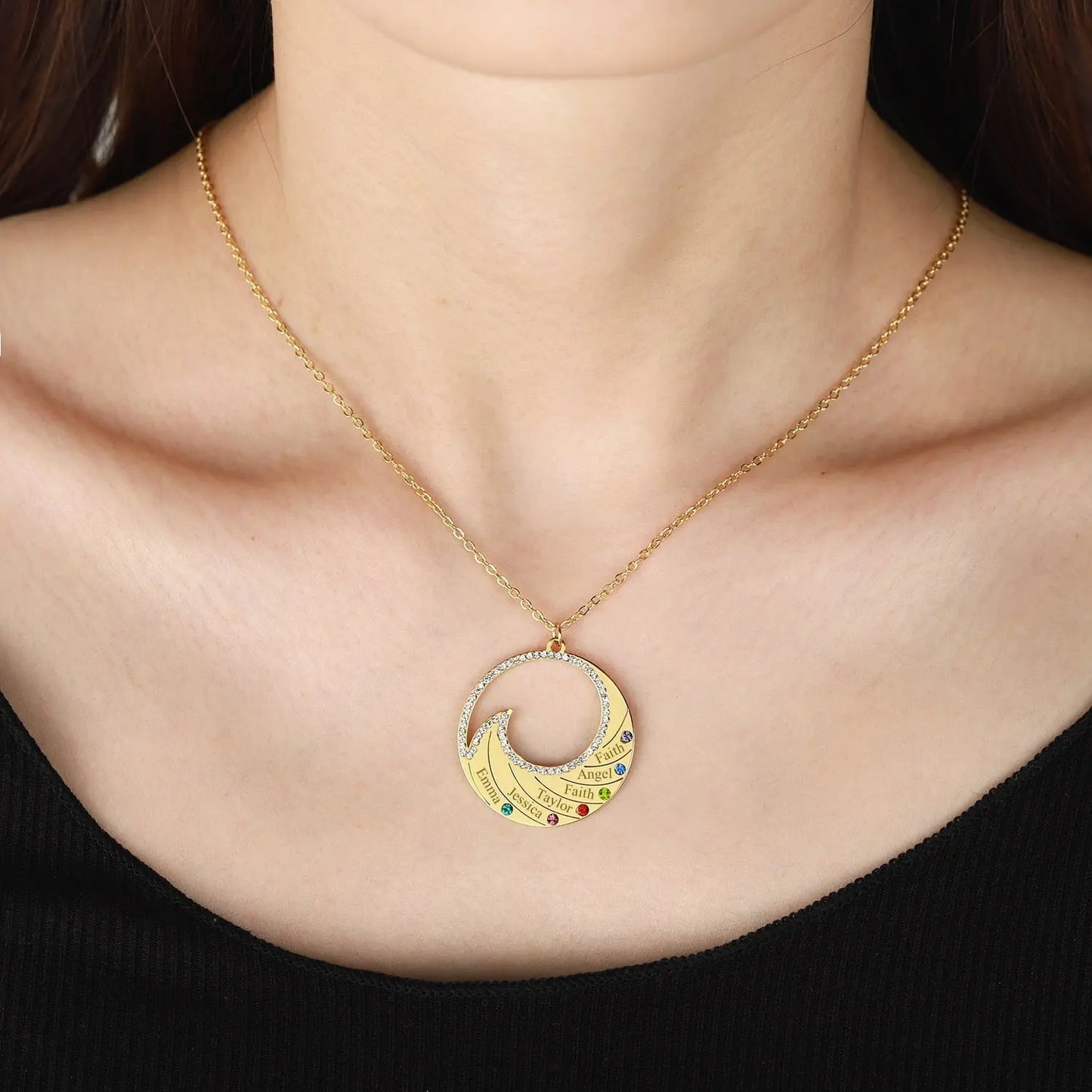 Personalized Name Necklace Pendant For Women Birthstone Crystal Necklaces Wave - Blade & Thread