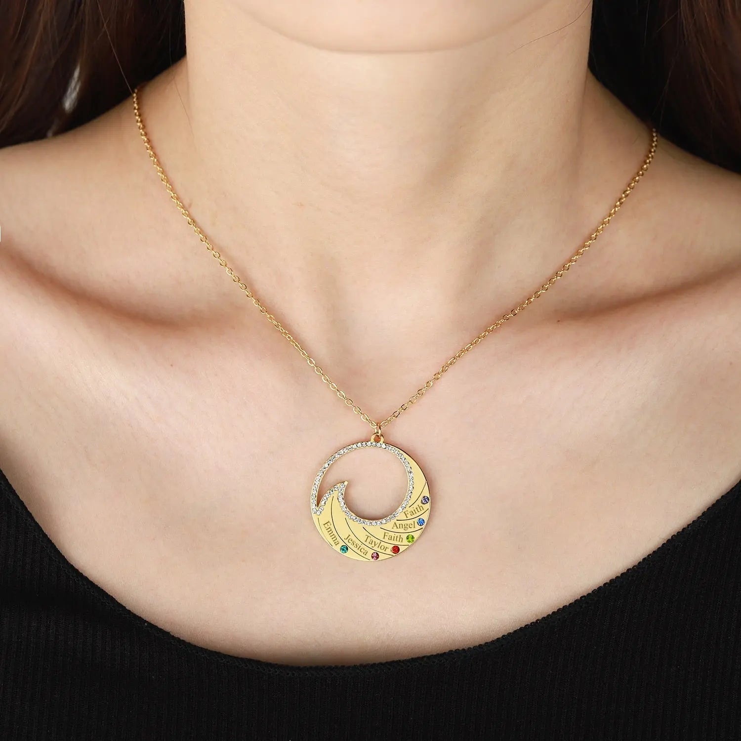 Personalized Name Necklace Pendant For Women Birthstone Crystal Necklaces Wave - Blade & Thread