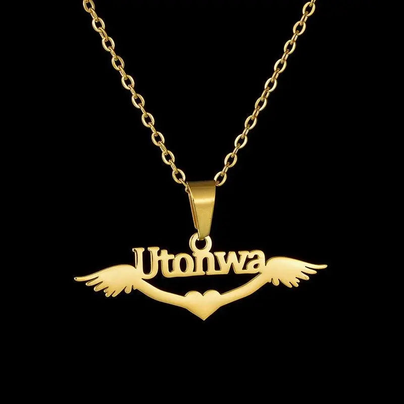 Personalized name necklace wings love pendant clavicle chain - Blade & Thread