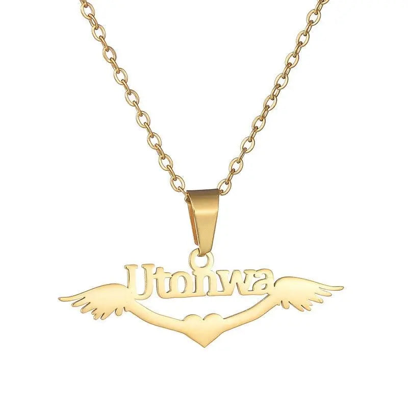 Personalized name necklace wings love pendant clavicle chain - Blade & Thread
