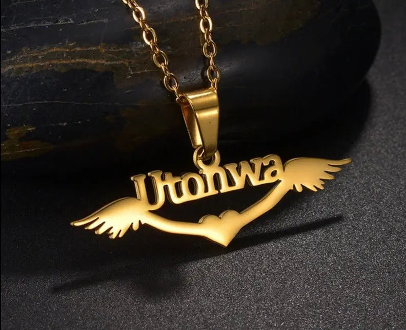 Personalized name necklace wings love pendant clavicle chain - Blade & Thread