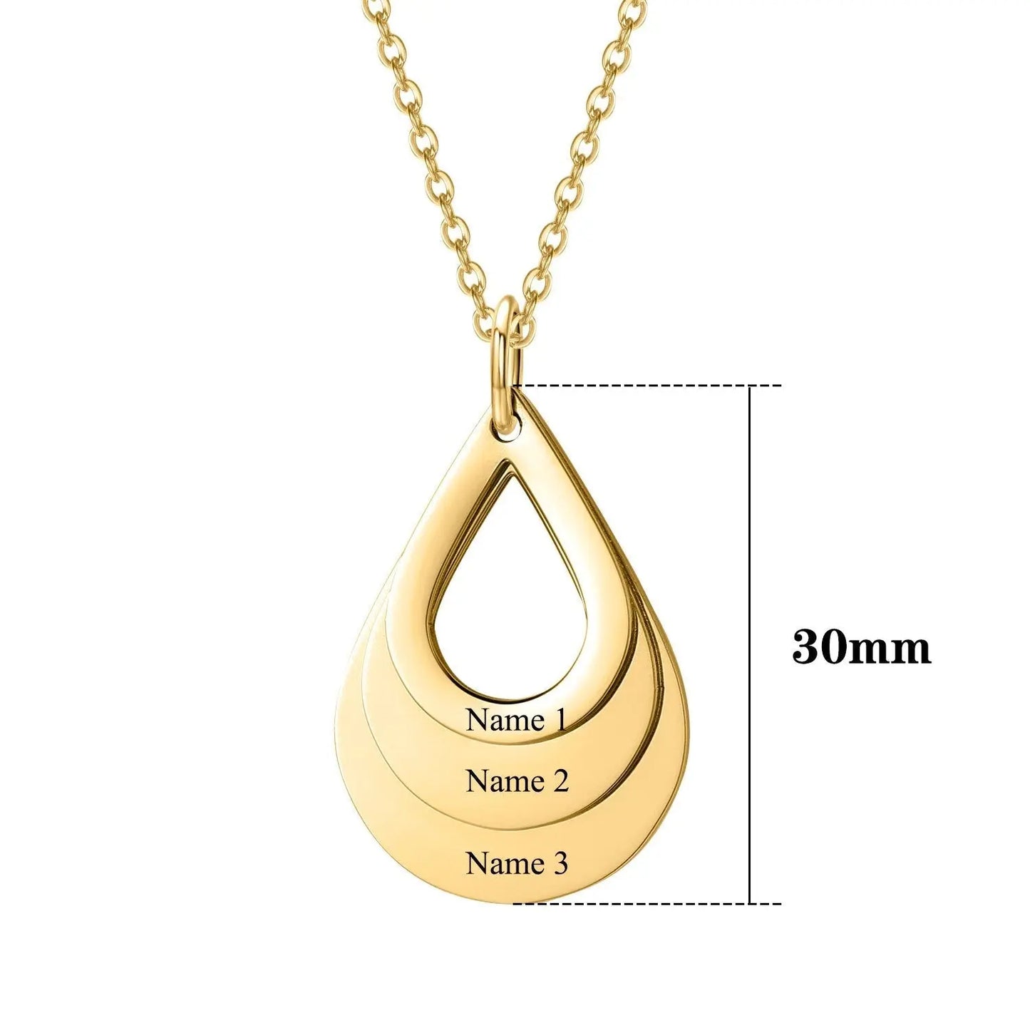 Personalized Name Necklaces Customized Engraved 3 Names Necklace Water Drop Shape Charm - Blade & Thread