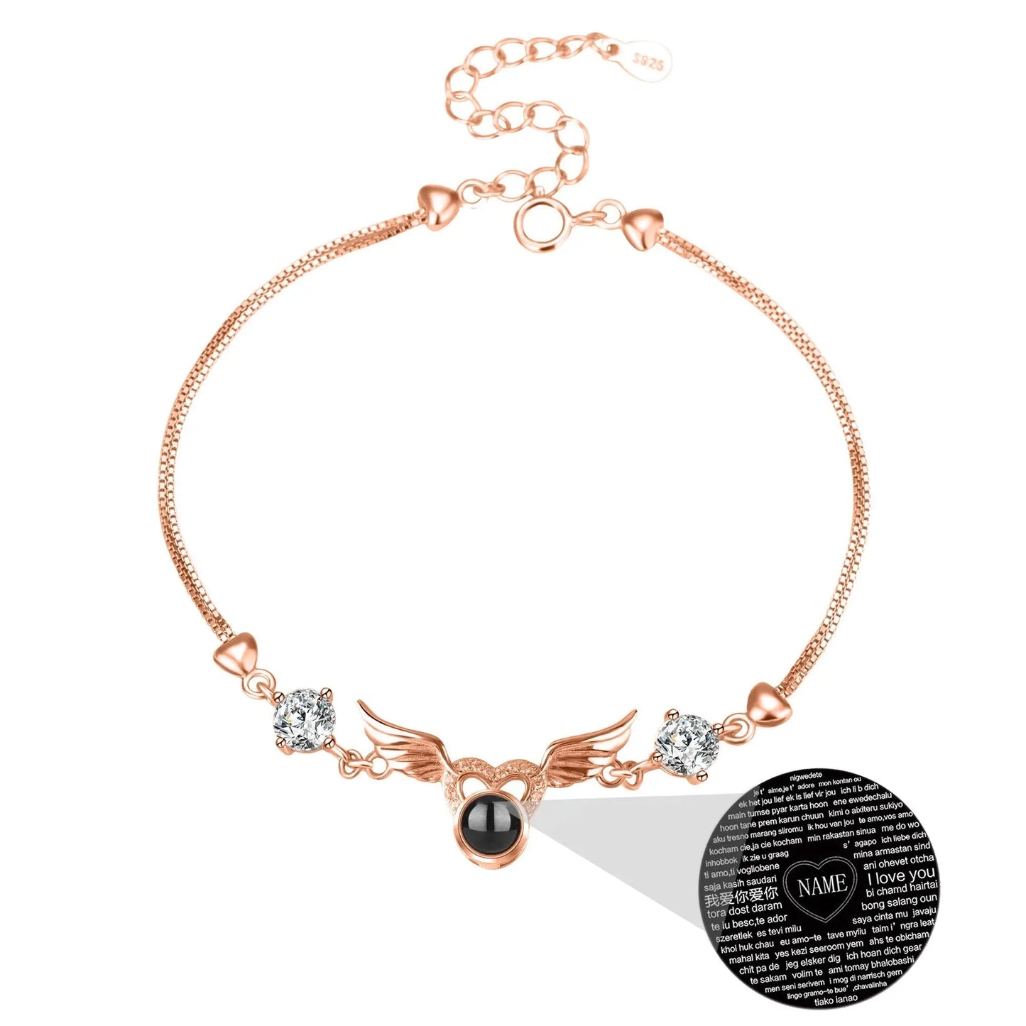 Personalized Photo 100 Languages Projection Bracelet for Angle Wing Memory Bracelets - Blade & Thread