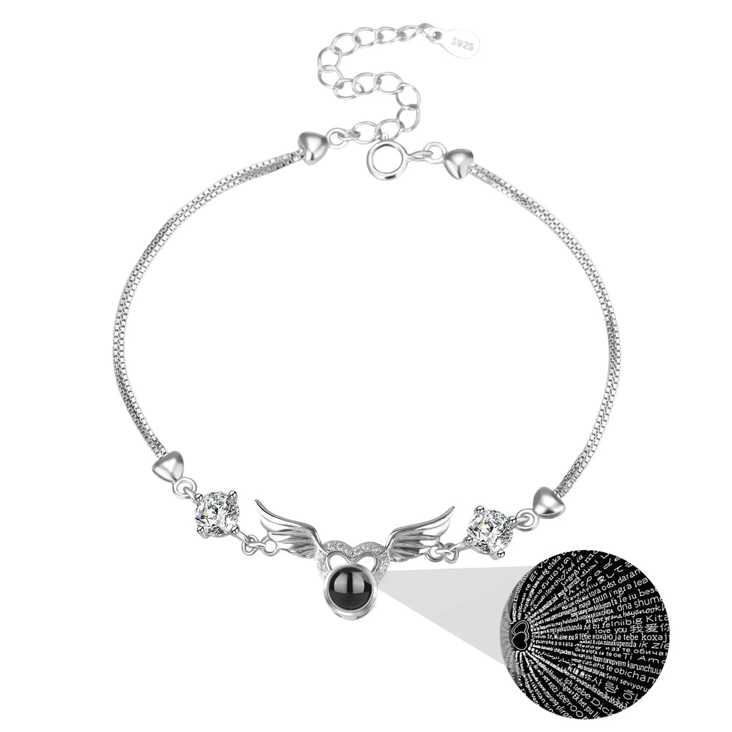 Personalized Photo 100 Languages Projection Bracelet for Angle Wing Memory Bracelets - Blade & Thread