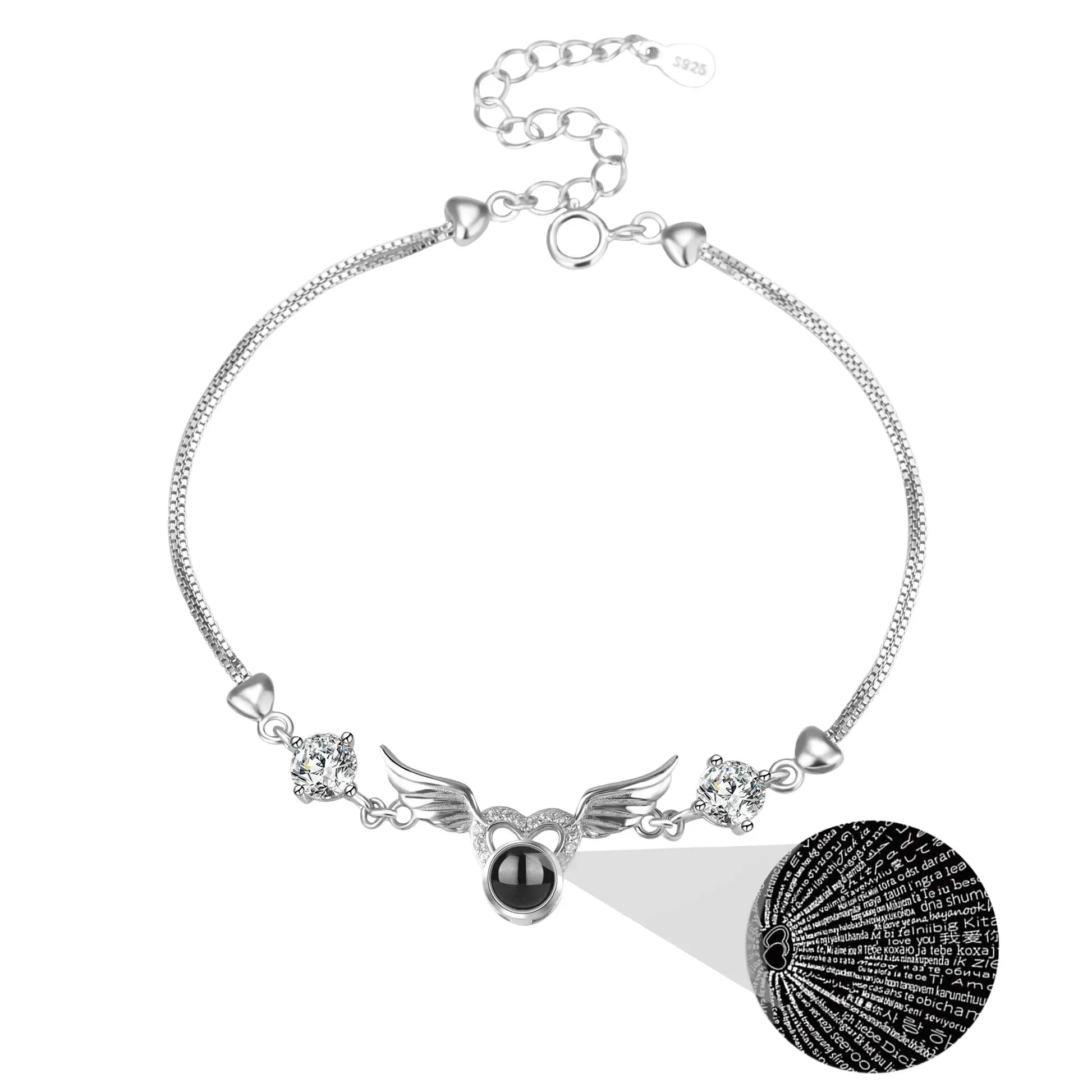 Personalized Photo 100 Languages Projection Bracelet for Angle Wing Memory Bracelets - Blade & Thread