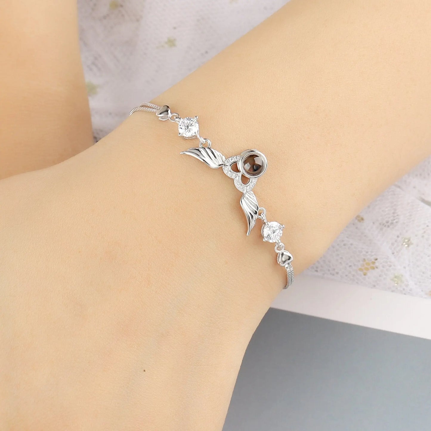 Personalized Photo 100 Languages Projection Bracelet for Angle Wing Memory Bracelets - Blade & Thread