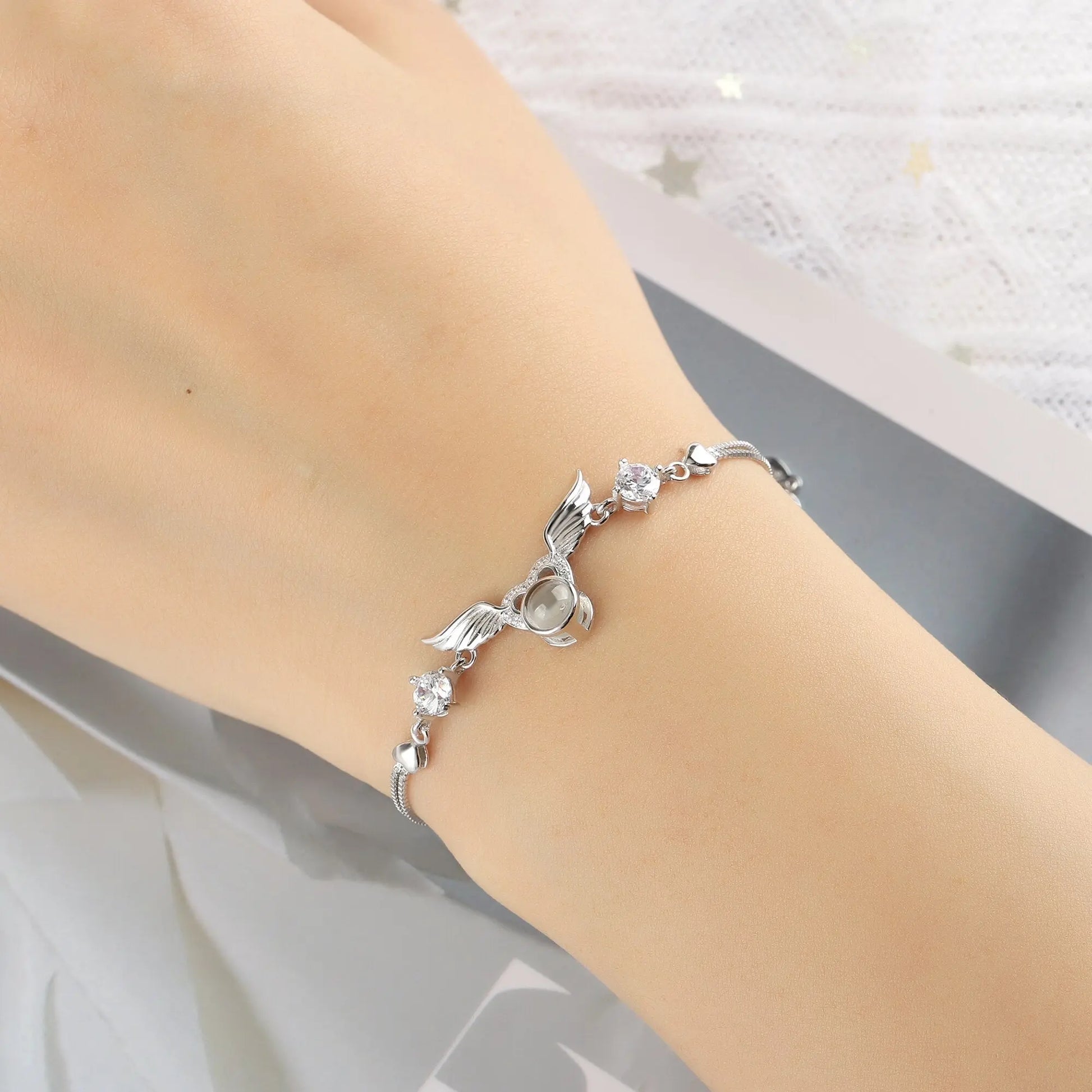 Personalized Photo 100 Languages Projection Bracelet for Angle Wing Memory Bracelets - Blade & Thread
