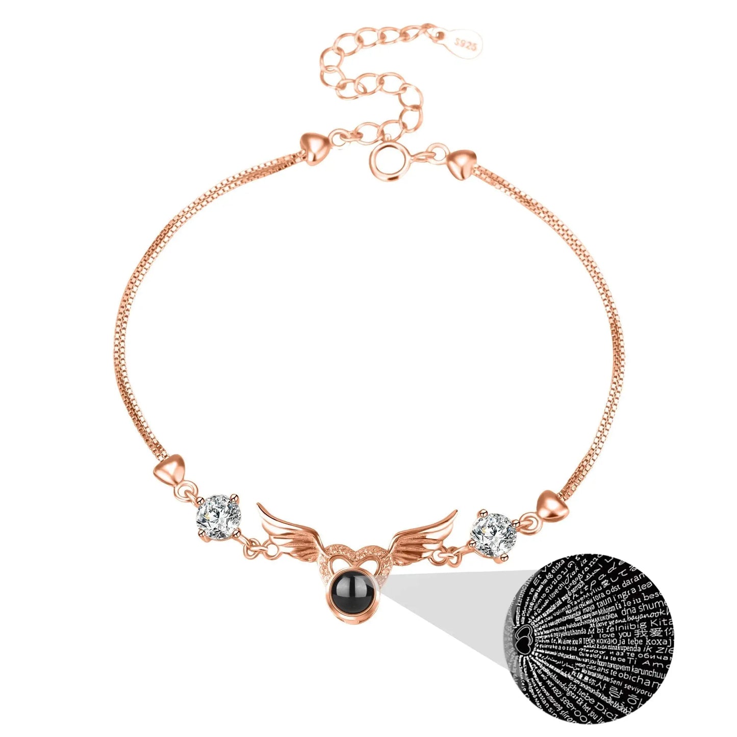 Personalized Photo 100 Languages Projection Bracelet for Angle Wing Memory Bracelets - Blade & Thread