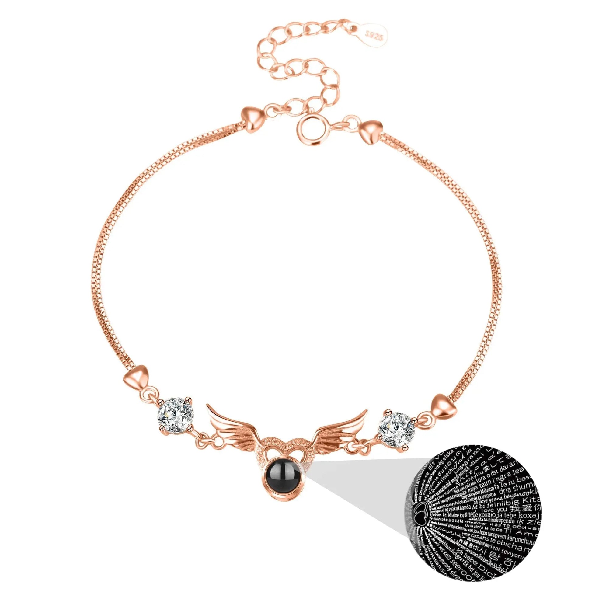 Personalized Photo 100 Languages Projection Bracelet for Angle Wing Memory Bracelets - Blade & Thread