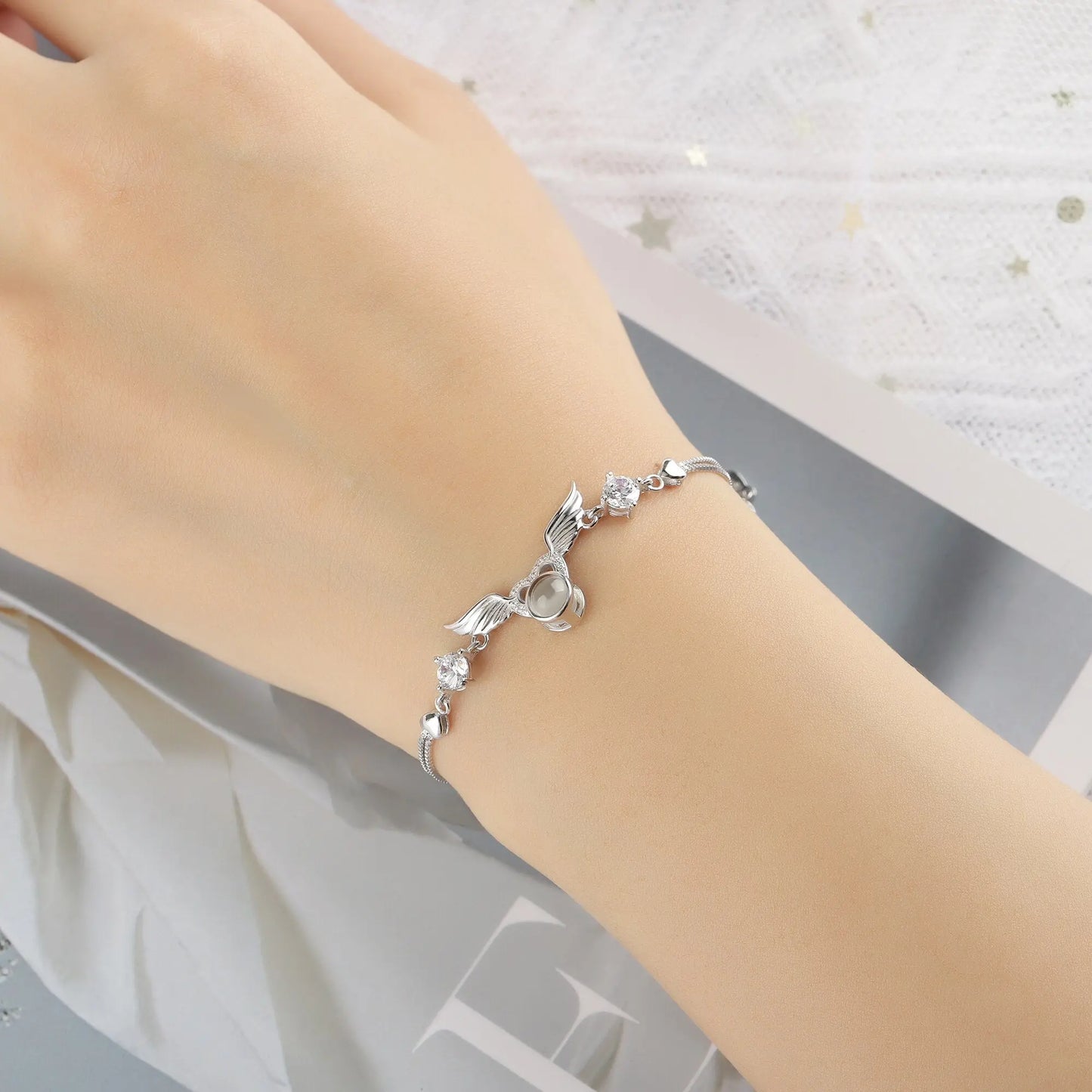 Personalized Photo name Projection Bracelet for Angle Wing Memory Bracelets - Blade & Thread