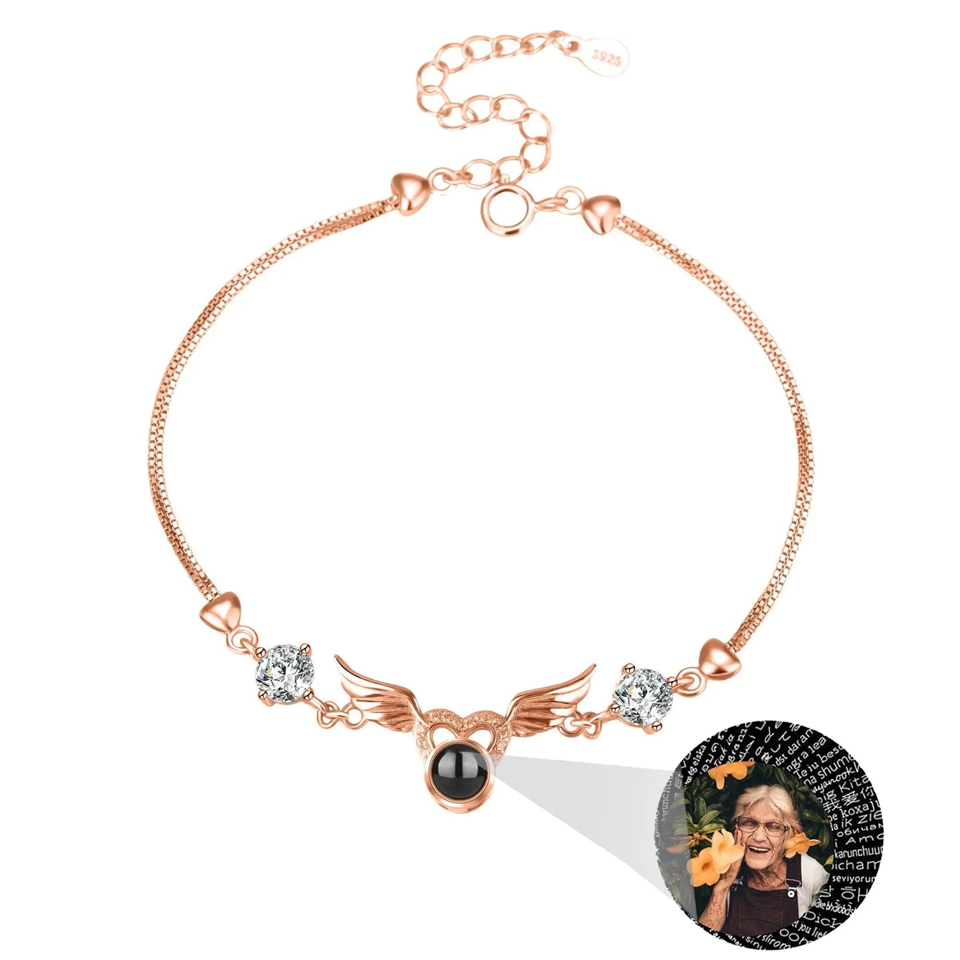 Personalized Photo name Projection Bracelet for Angle Wing Memory Bracelets - Blade & Thread
