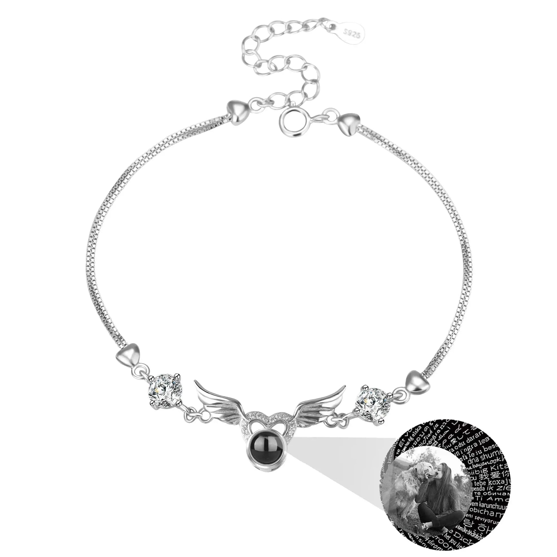 Personalized Photo name Projection Bracelet for Angle Wing Memory Bracelets - Blade & Thread