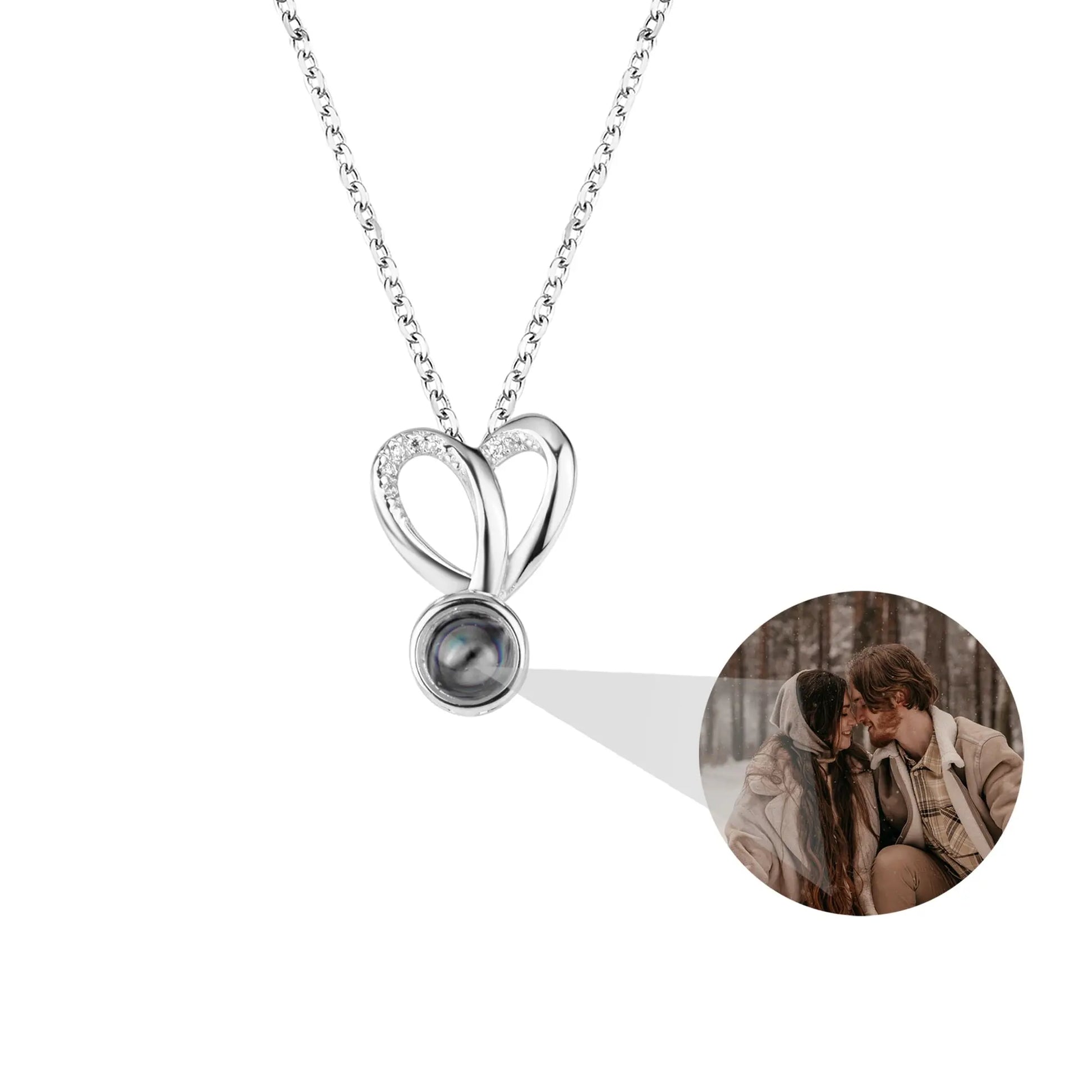 Personalized Photo Projection Necklace Sweet Crystal Rabbit Ears Pendant Necklaces - Blade & Thread