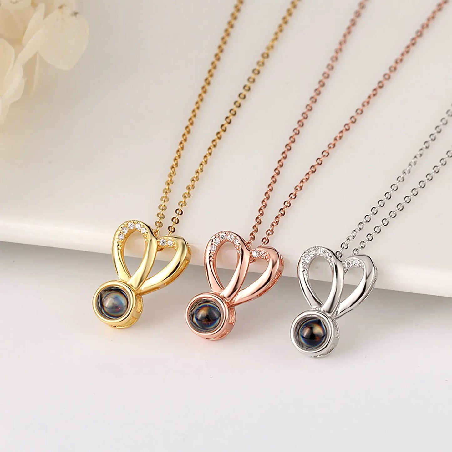 Personalized Photo Projection Necklace Sweet Crystal Rabbit Ears Pendant Necklaces - Blade & Thread