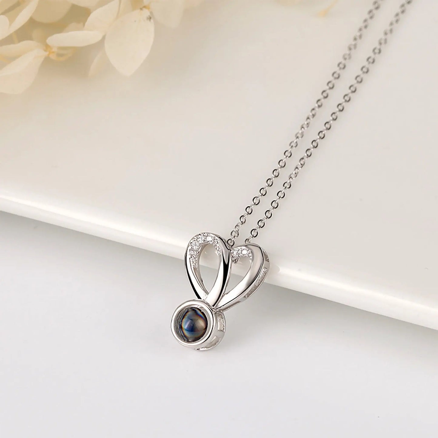 Personalized Photo Projection Necklace Sweet Crystal Rabbit Ears Pendant Necklaces - Blade & Thread