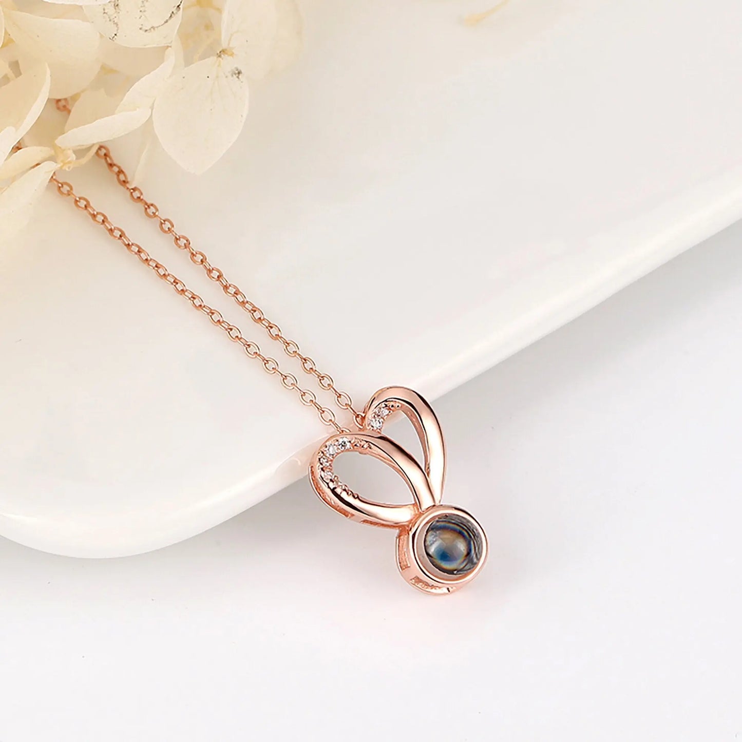 Personalized Photo Projection Necklace Sweet Crystal Rabbit Ears Pendant Necklaces - Blade & Thread